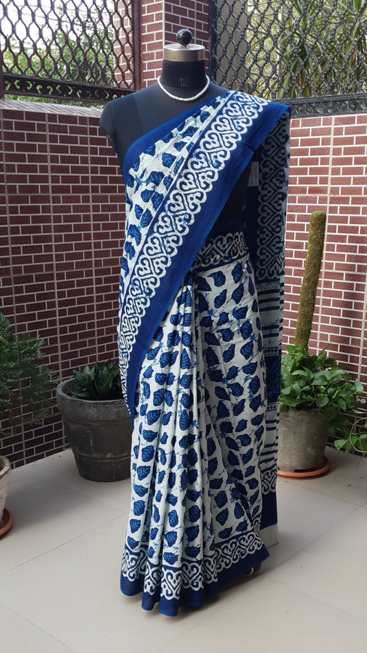 Blue HBP Mul Cotton Saree MCHB-0018