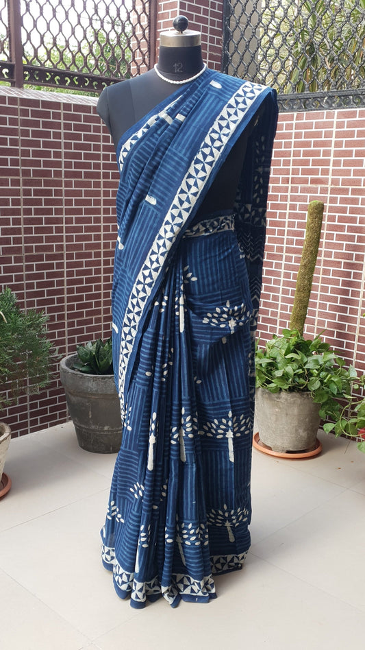 Indigo HBP Mul Cotton Saree MCHB-0015