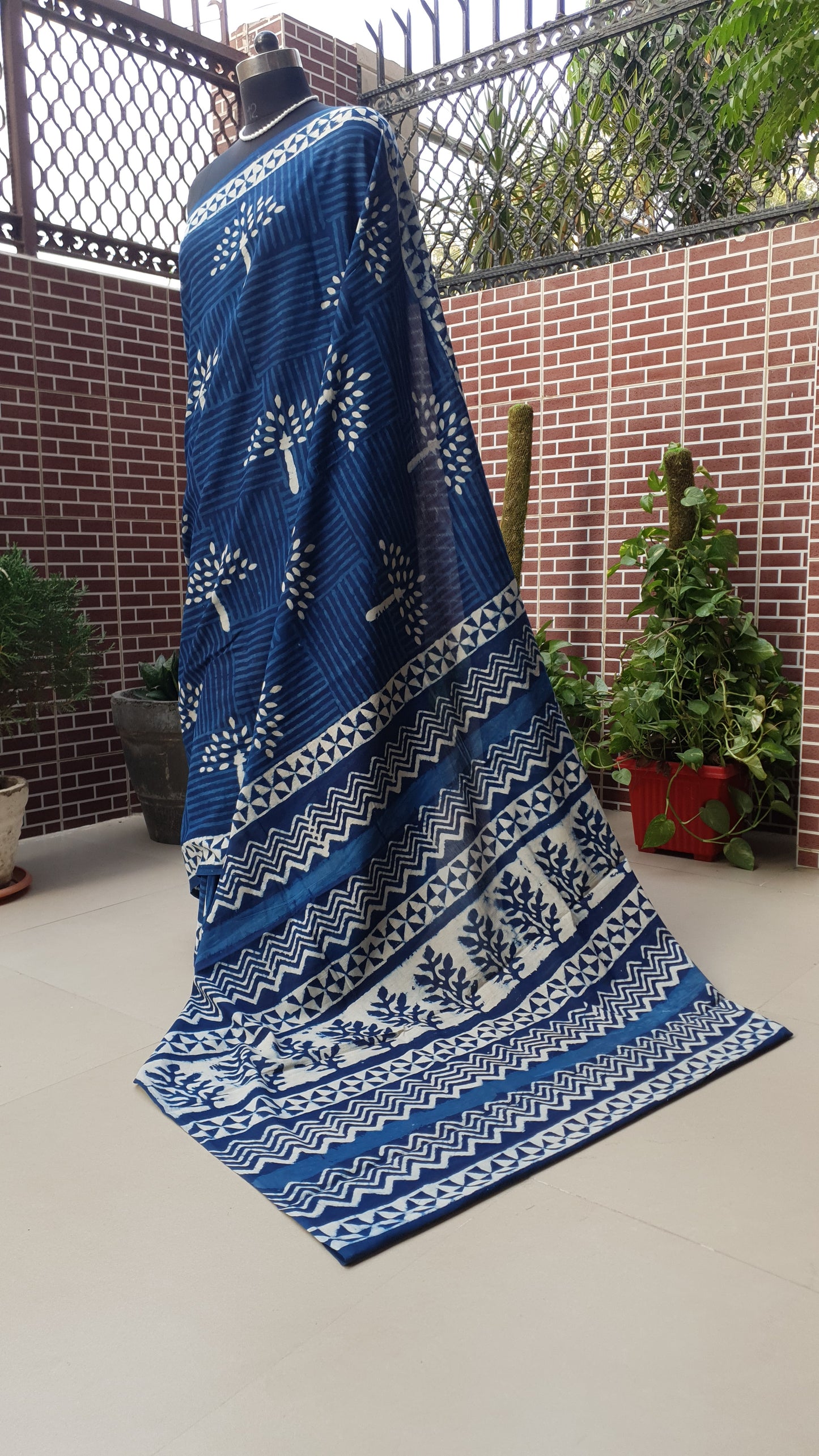 Indigo HBP Mul Cotton Saree MCHB-0015