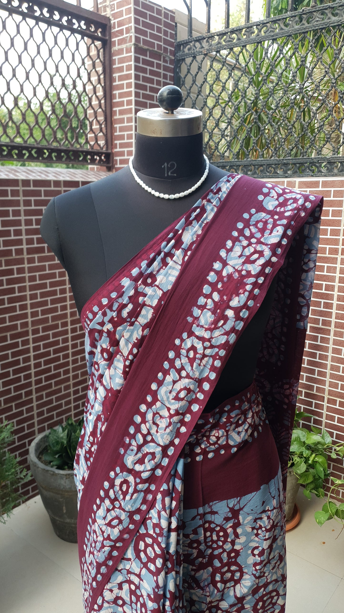 Wine & Blue HBP Mul Cotton Saree MCHB-0019
