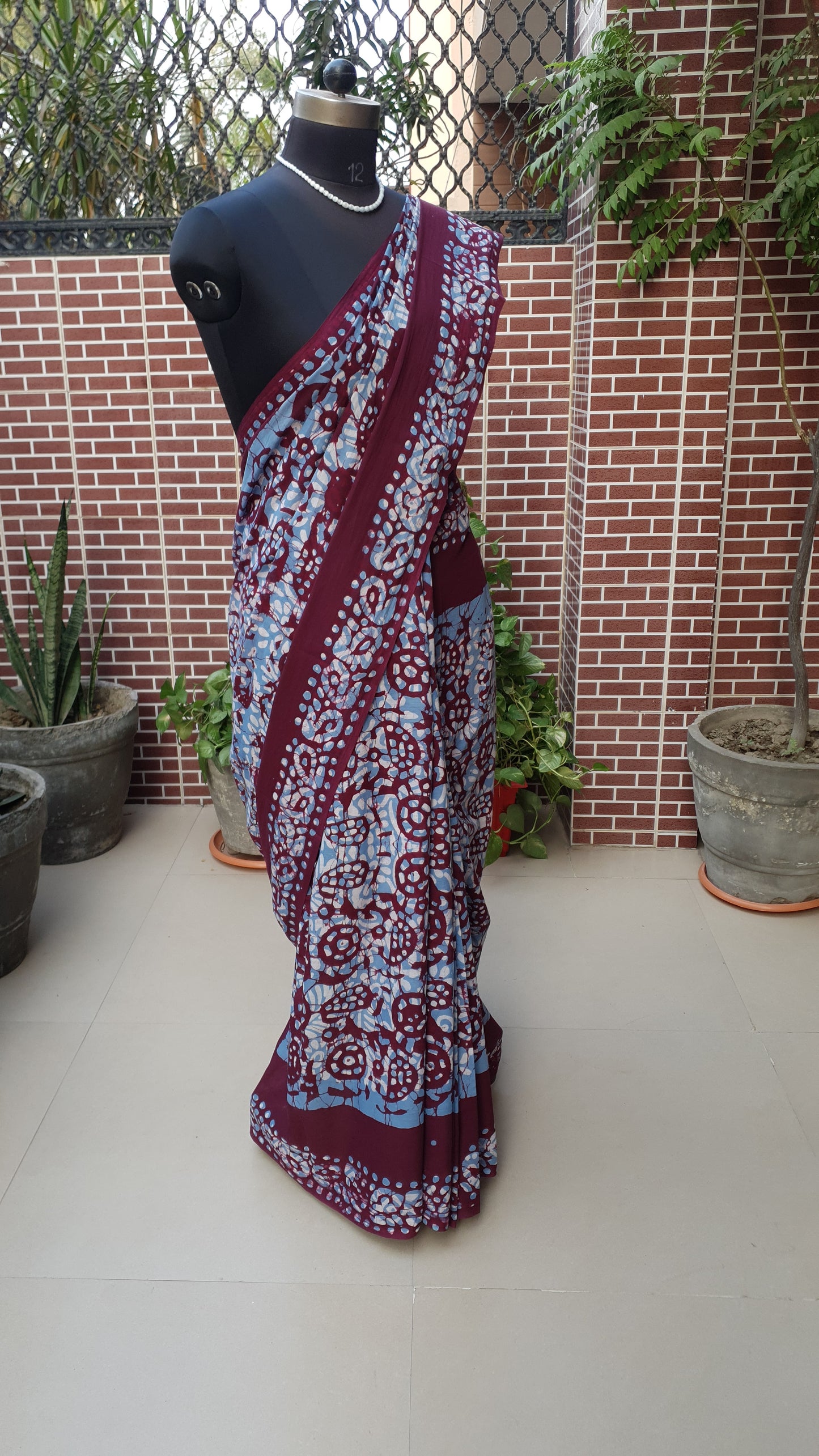 Wine & Blue HBP Mul Cotton Saree MCHB-0019