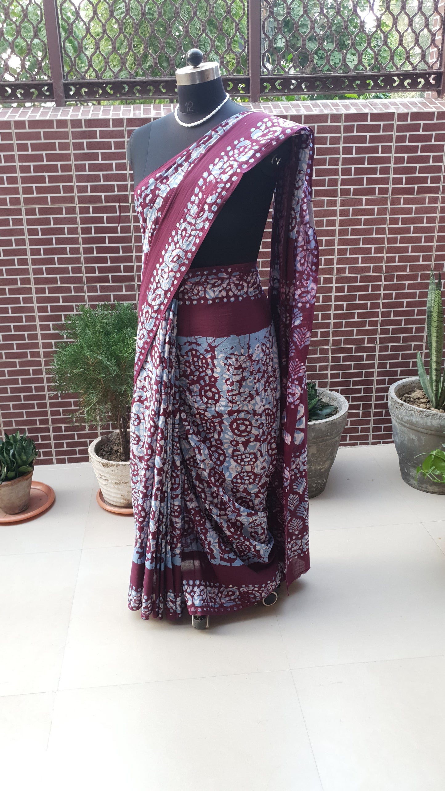 Wine & Blue HBP Mul Cotton Saree MCHB-0019