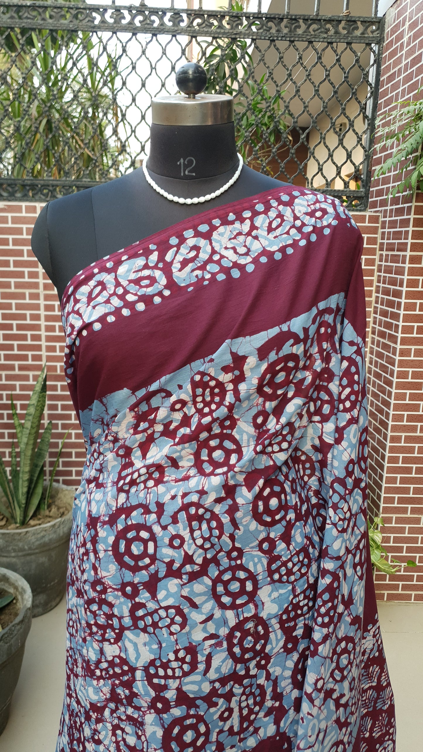 Wine & Blue HBP Mul Cotton Saree MCHB-0019