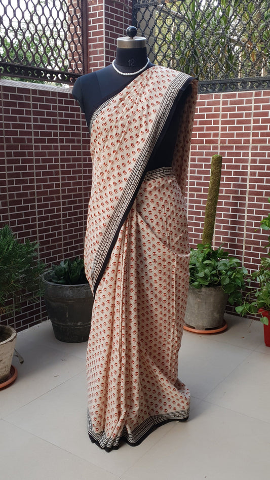 Rose & Beige HBP Mul Cotton Saree MCHB-0021
