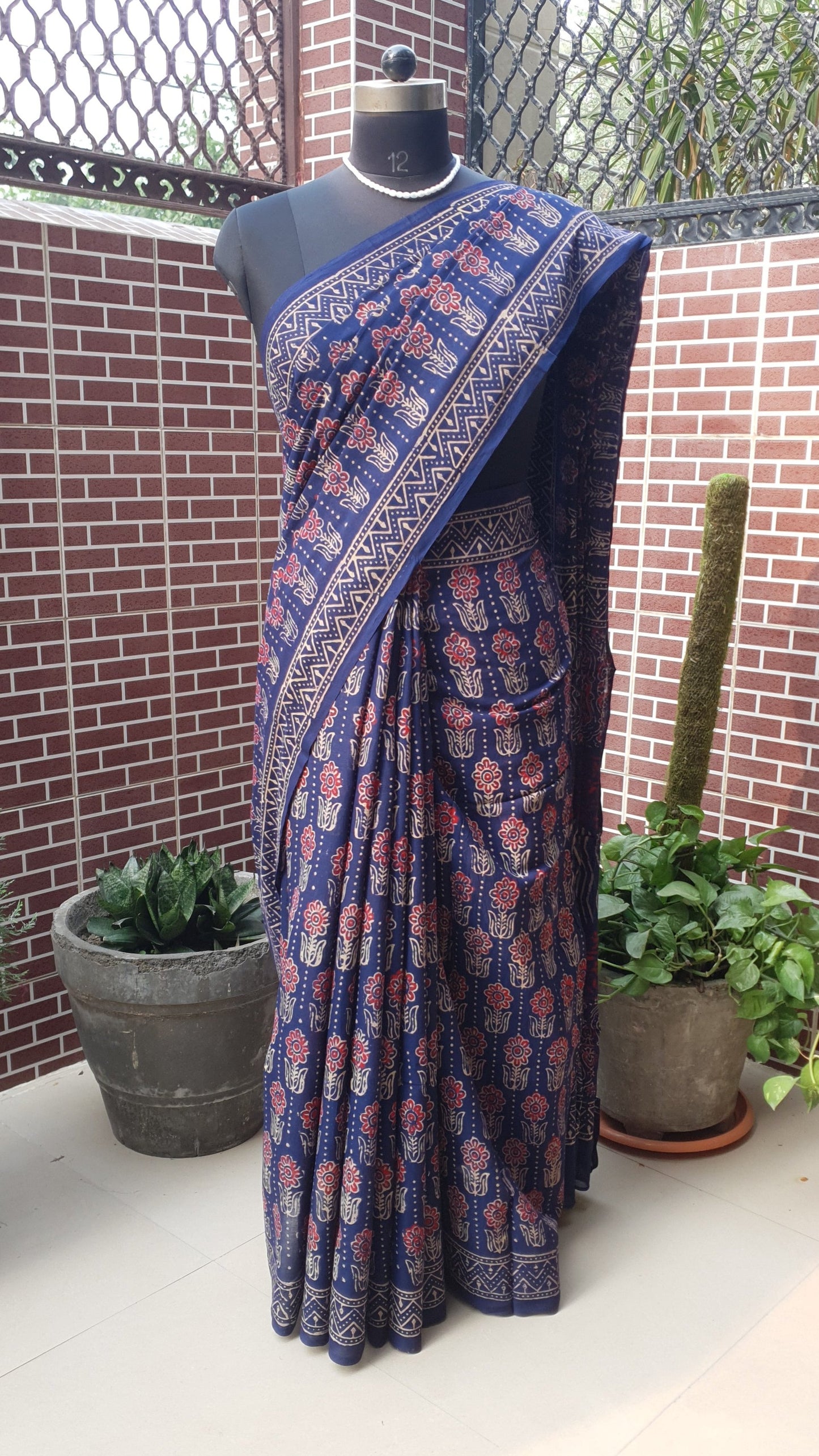 Indigo HBP Mul Cotton Saree MCHB-0016
