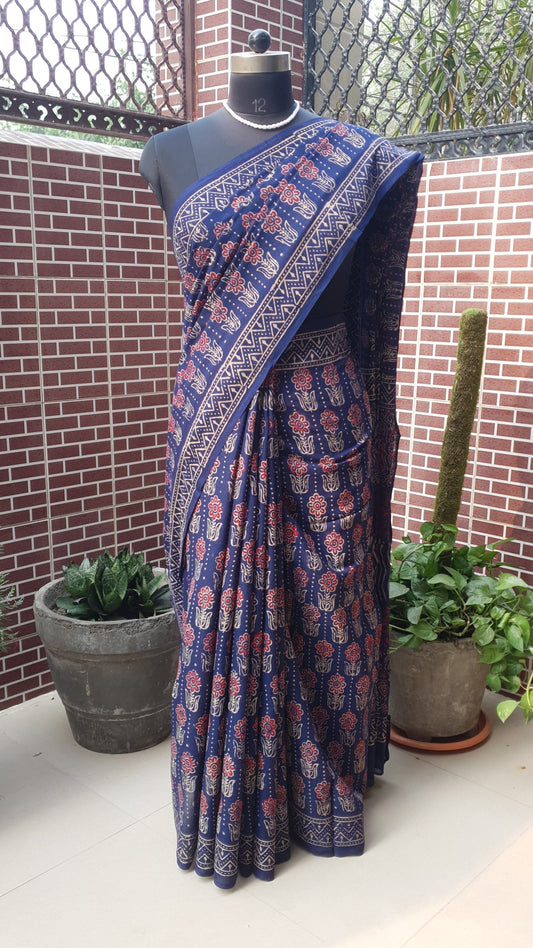 Indigo HBP Mul Cotton Saree MCHB-0016