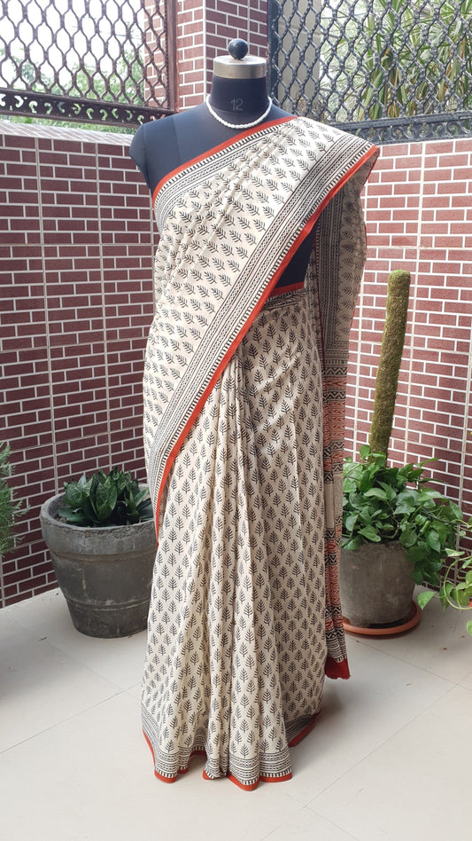 British Beige HBP Mul Cotton Saree MCHB-0022