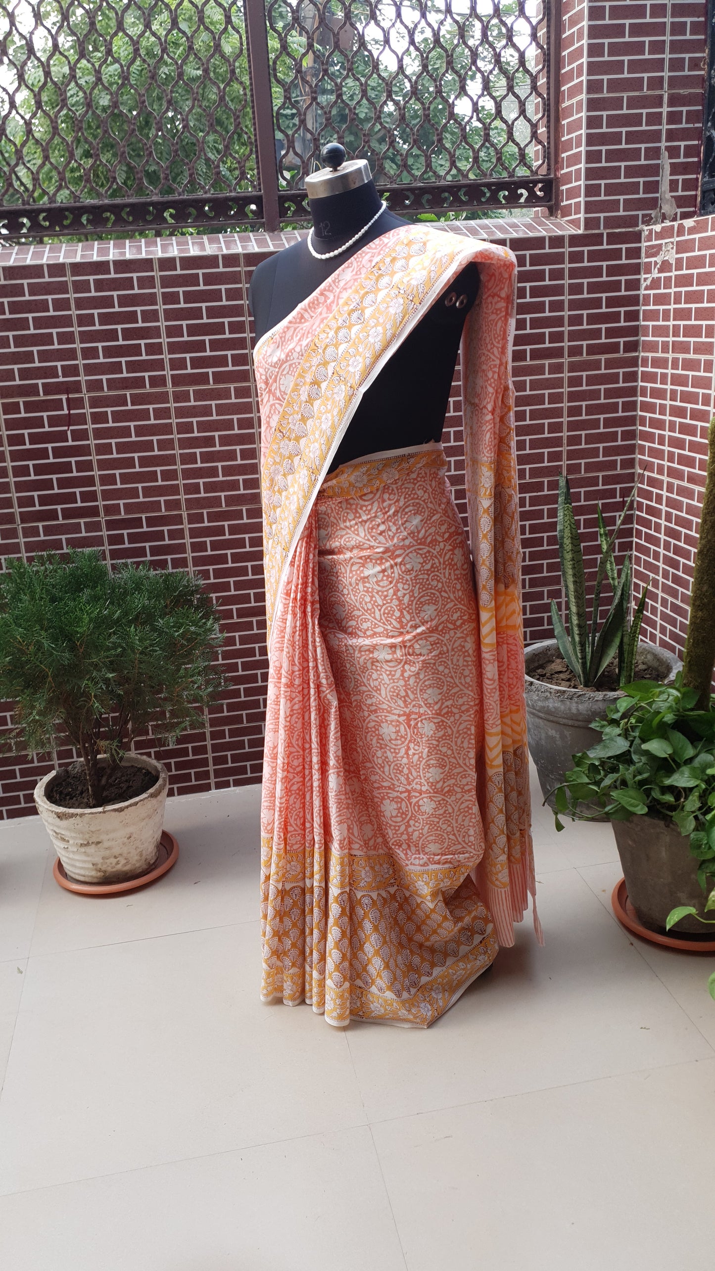 Peach HBP Mul Cotton Saree MCHB-0017