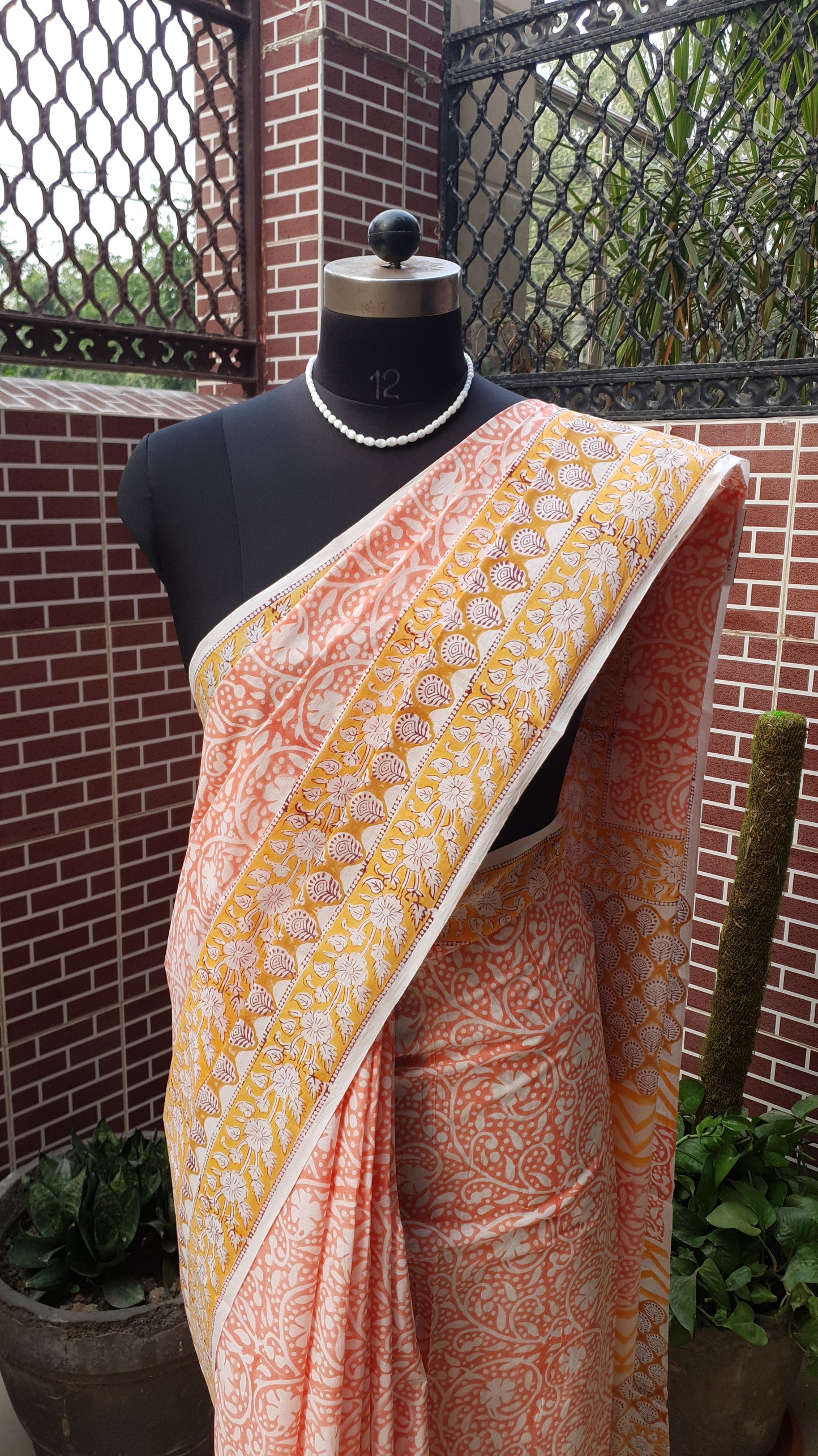 Peach HBP Mul Cotton Saree MCHB-0017