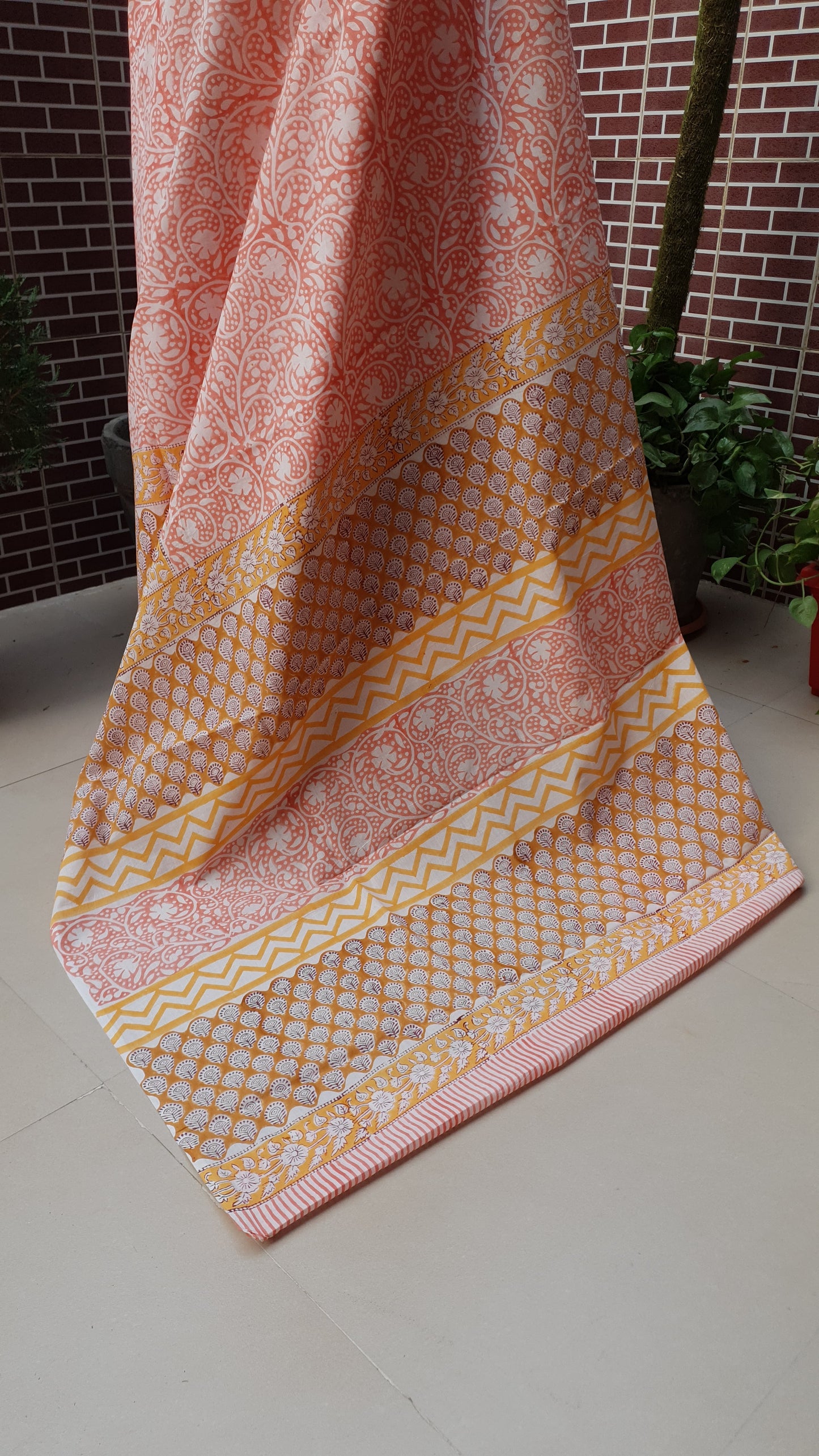 Peach HBP Mul Cotton Saree MCHB-0017