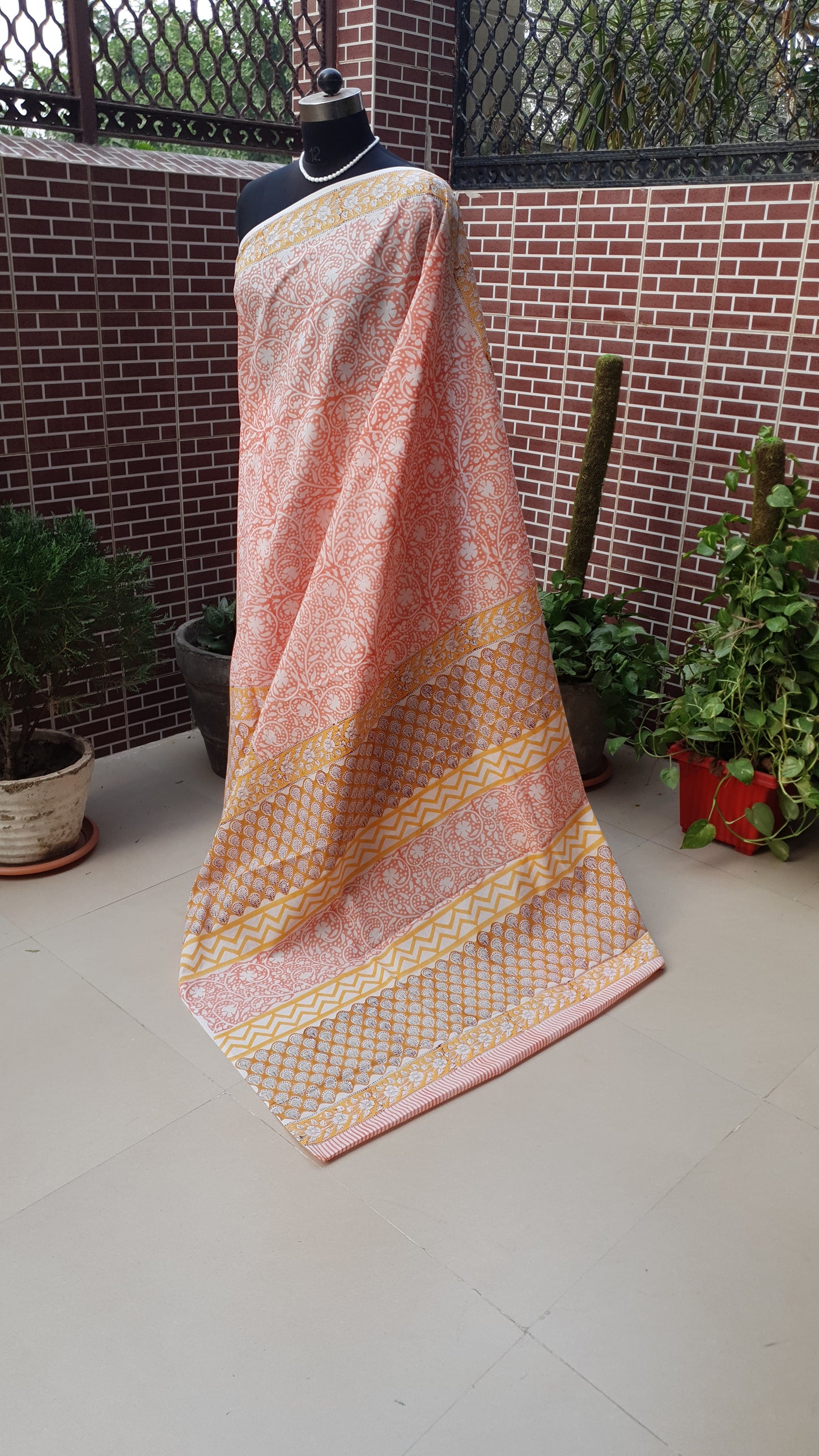 Peach HBP Mul Cotton Saree MCHB-0017