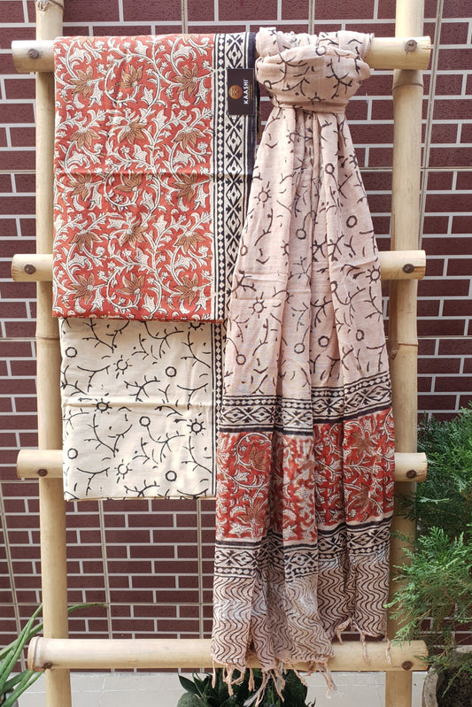 Red & Beige HBP Cotton Suit with Linen Dupatta CLHB-0008