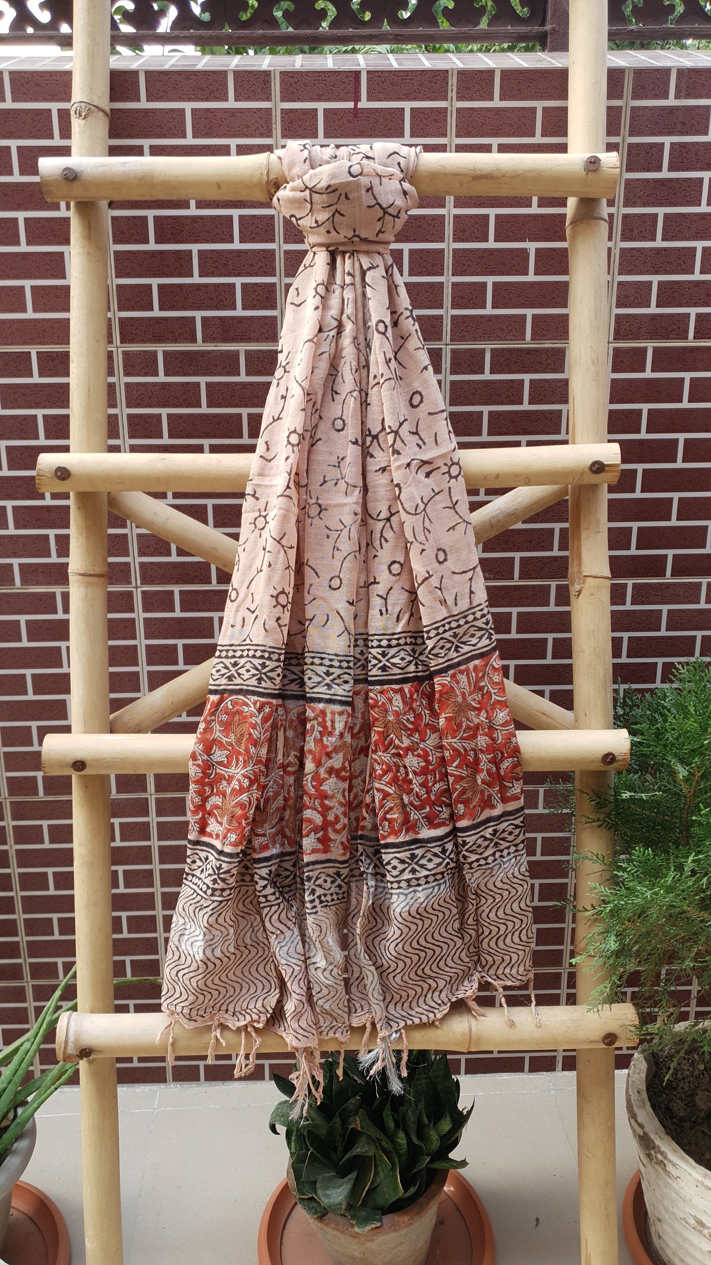 Red & Beige HBP Cotton Suit with Linen Dupatta CLHB-0008