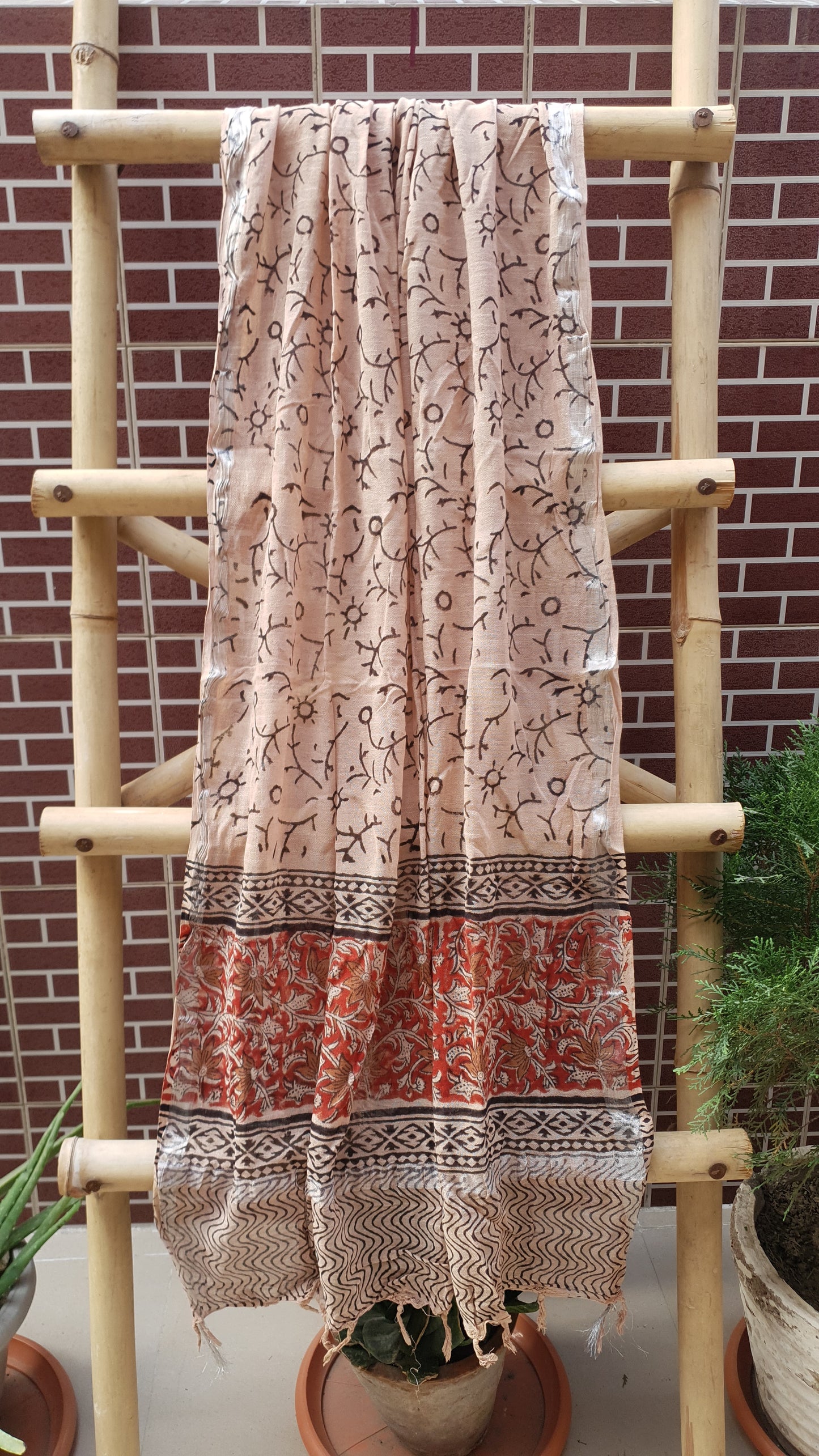Red & Beige HBP Cotton Suit with Linen Dupatta CLHB-0008