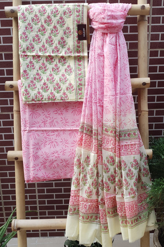 Custard Yellow & Pink HBP Cotton Suit with Mul Dupatta CMHB-0015
