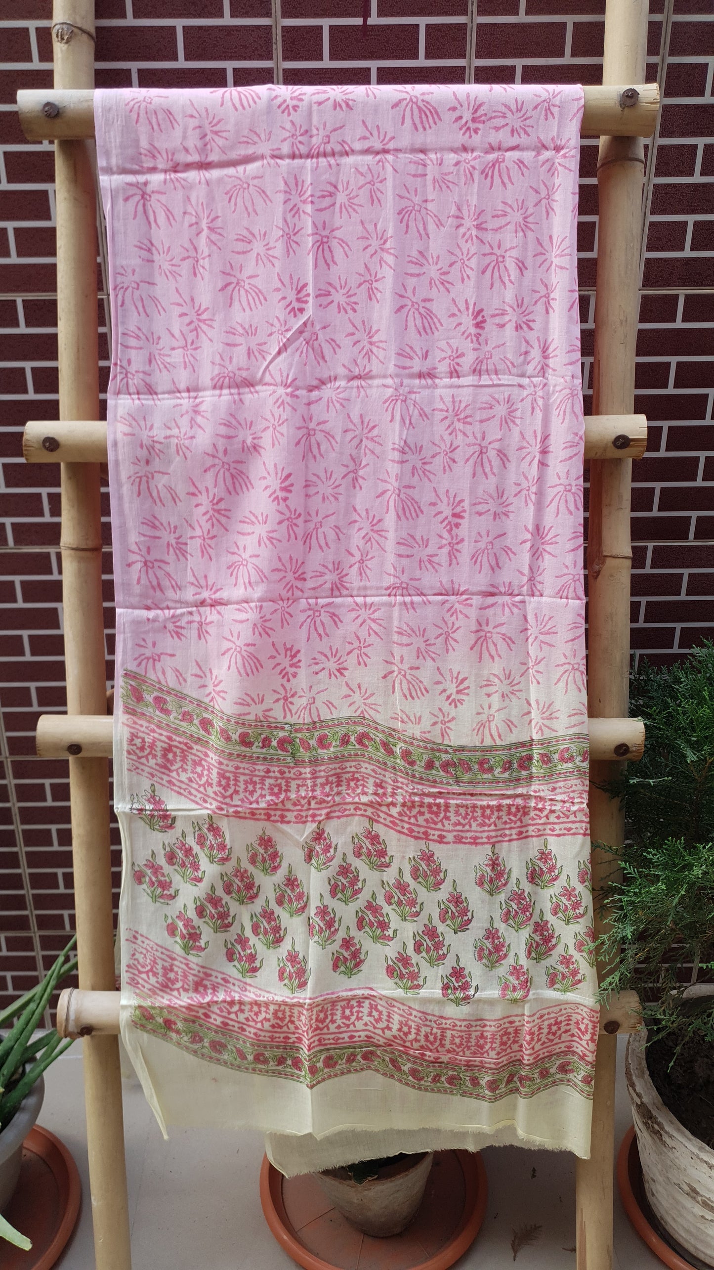 Custard Yellow & Pink HBP Cotton Suit with Mul Dupatta CMHB-0015