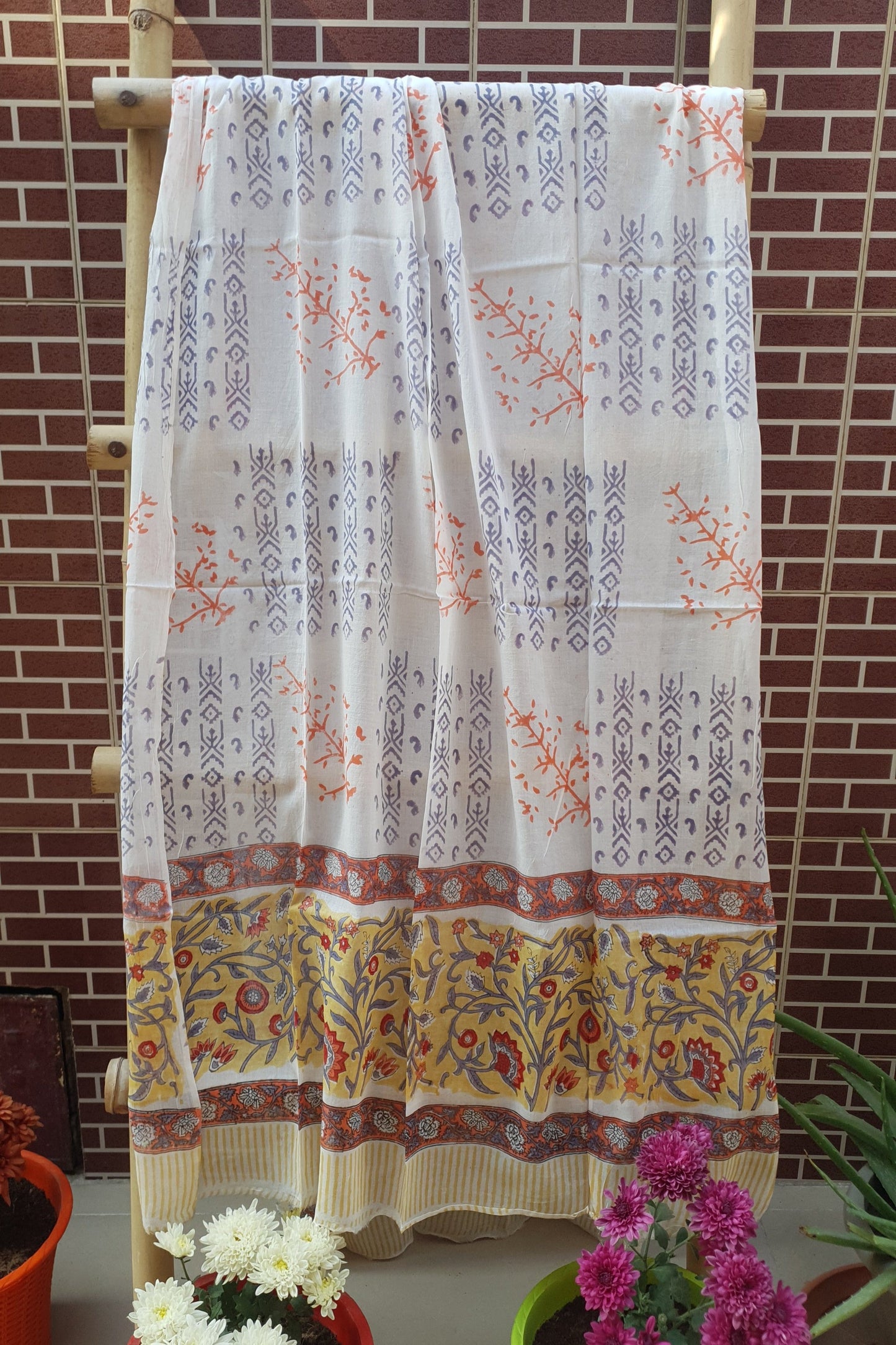 Yellow & Blue HBP Cotton Suit with Mul Dupatta CMHB-0013