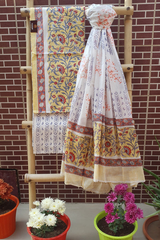 Yellow & Blue HBP Cotton Suit with Mul Dupatta CMHB-0013