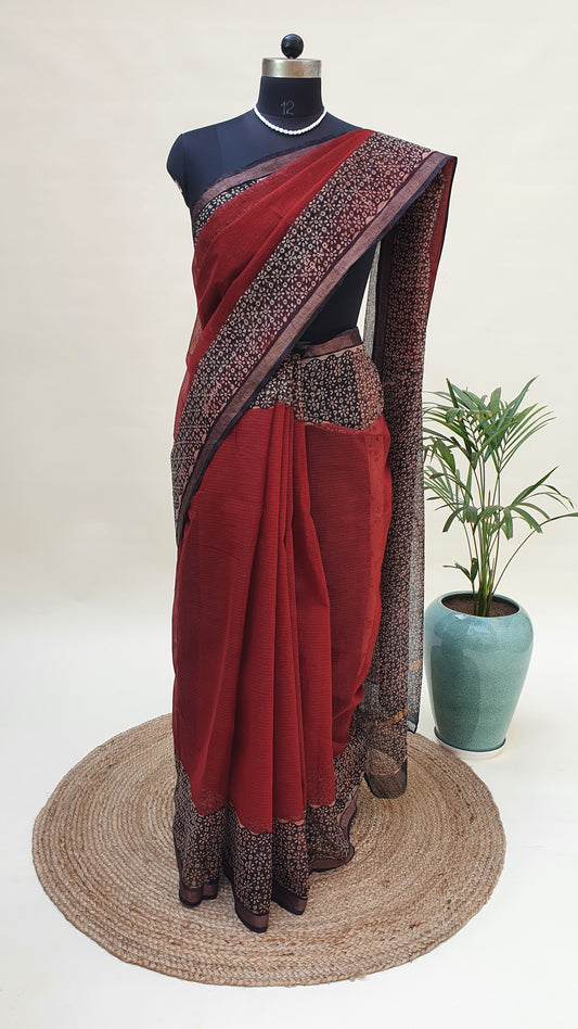 Maroon Kota Doria Saree KDHB-0009