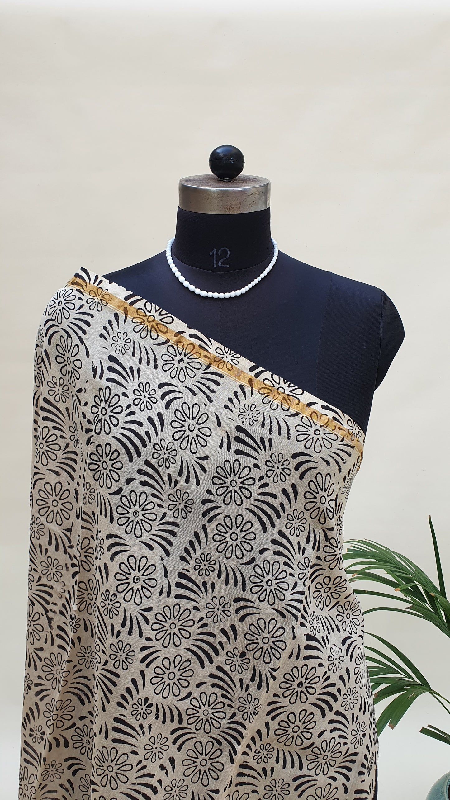 Black/ Mustard Border Chanderi Saree SCCH-0014