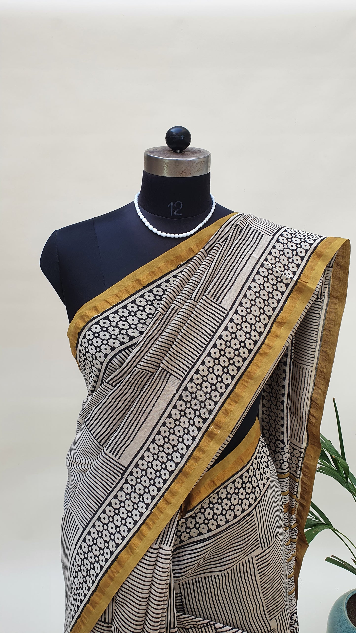 Black/ Mustard Border Chanderi Saree SCCH-0014
