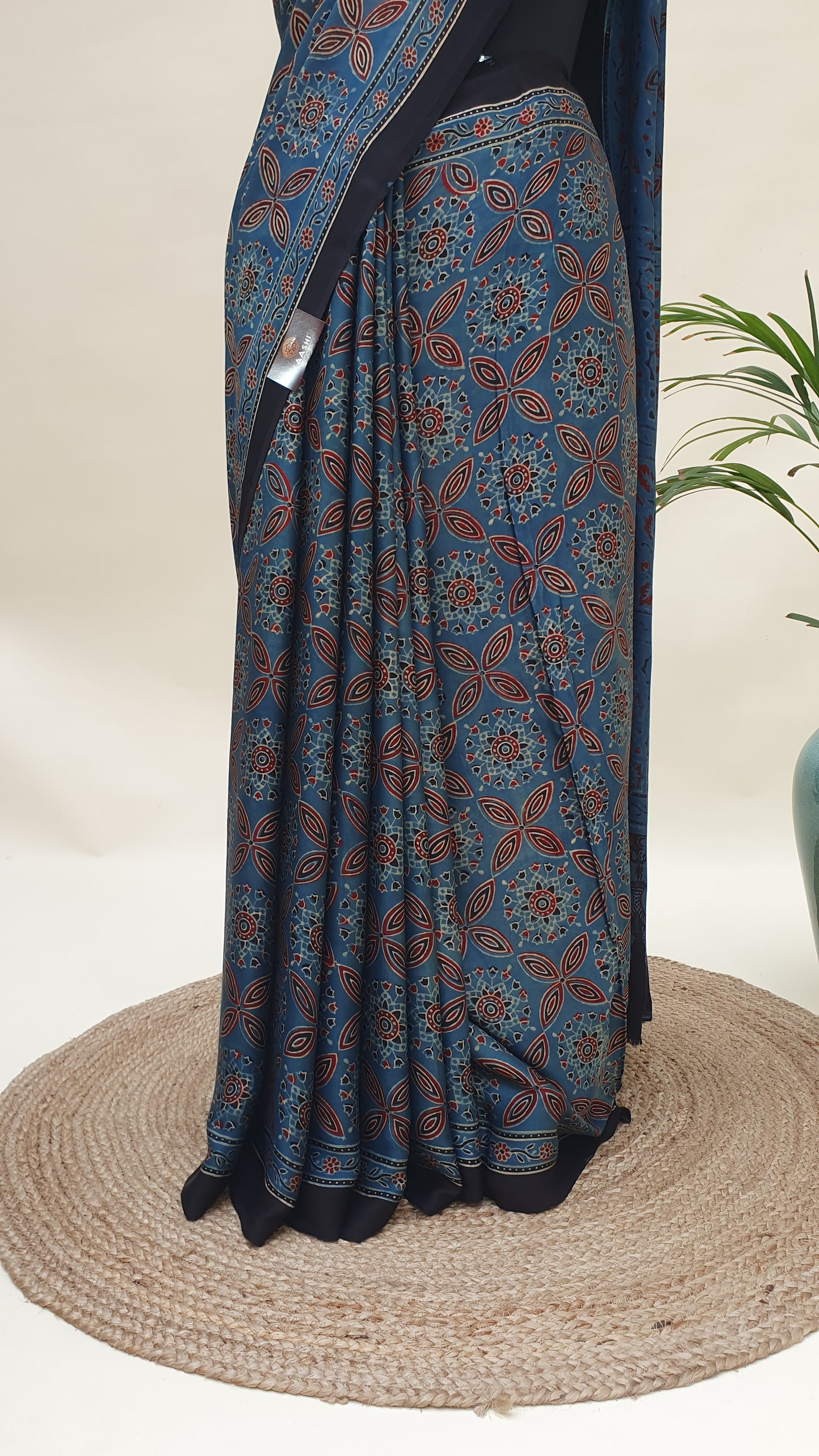 Blue Ajrakh HBP Modal Silk Saree MSAJ-0004
