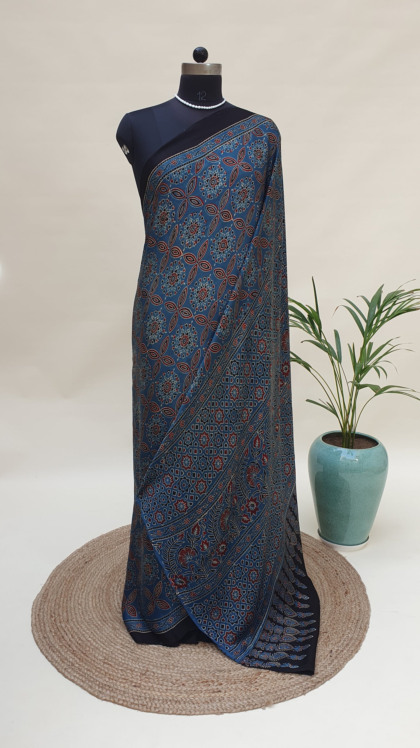 Blue Ajrakh HBP Modal Silk Saree MSAJ-0004