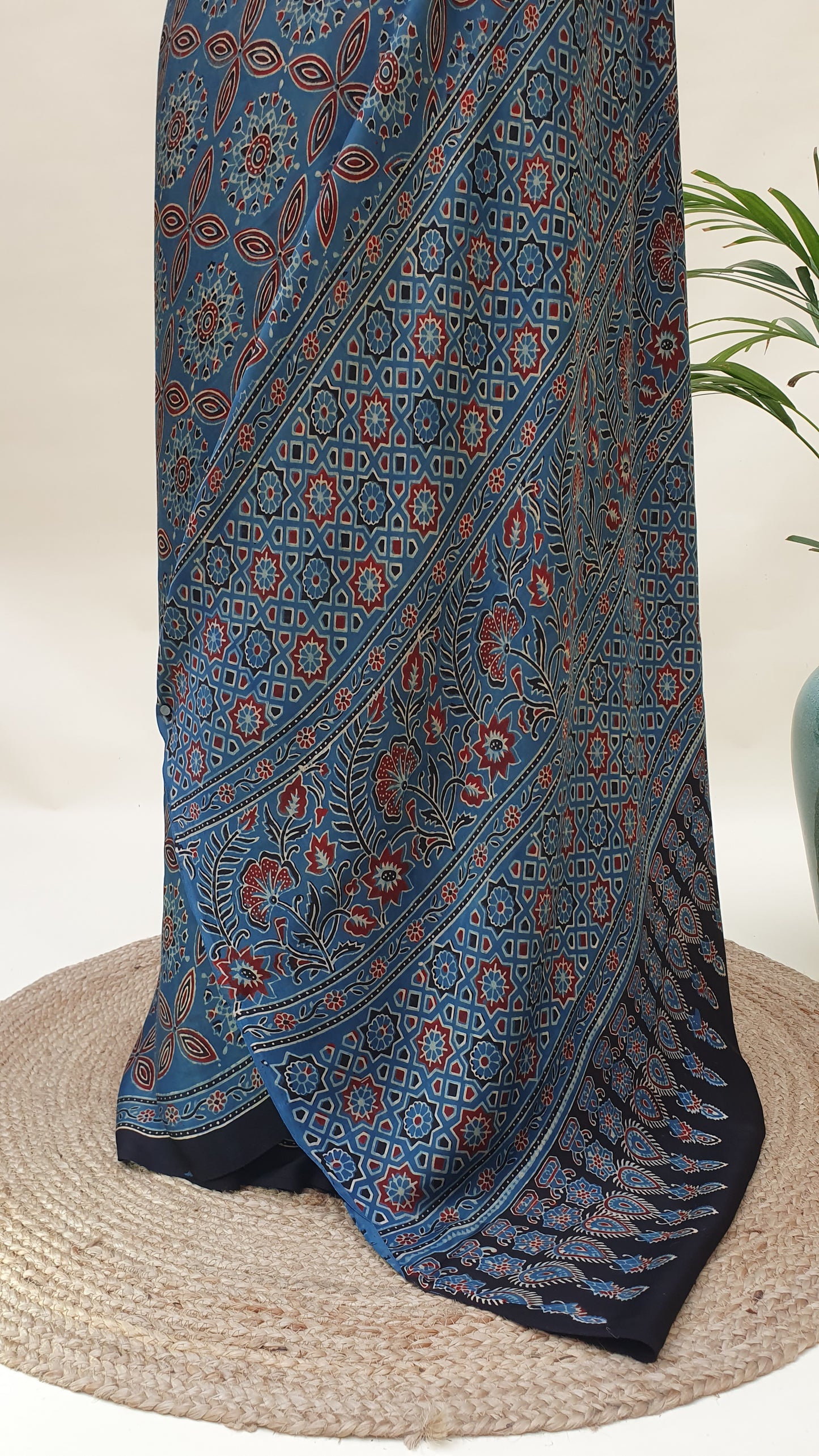 Blue Ajrakh HBP Modal Silk Saree MSAJ-0004