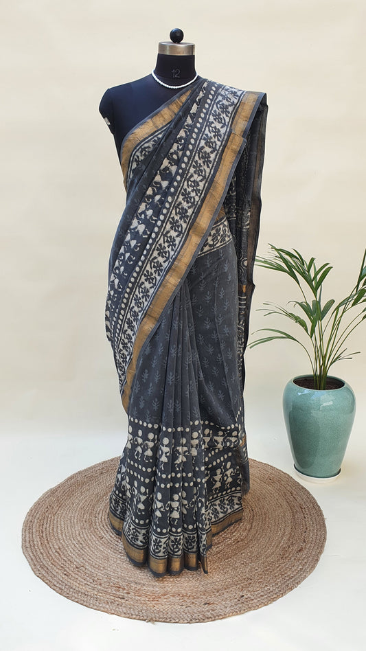 Royal Grey Maheshwari Saree SCMH-0001