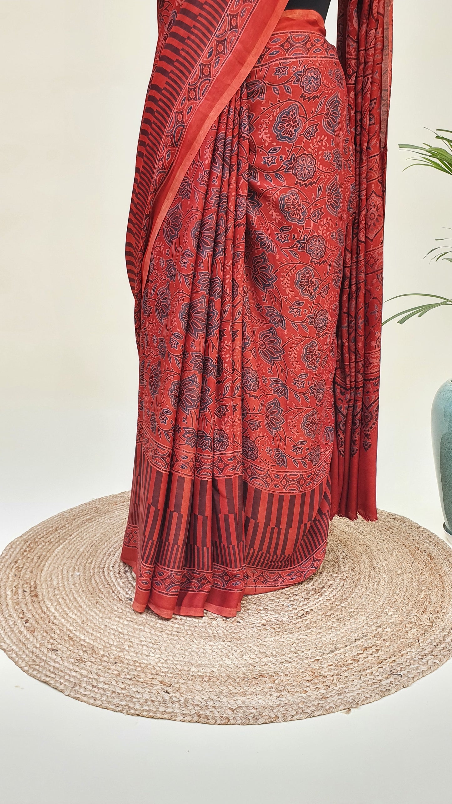 Dusty Red Ajrakh HBP Modal Silk Saree MSAJ-0001