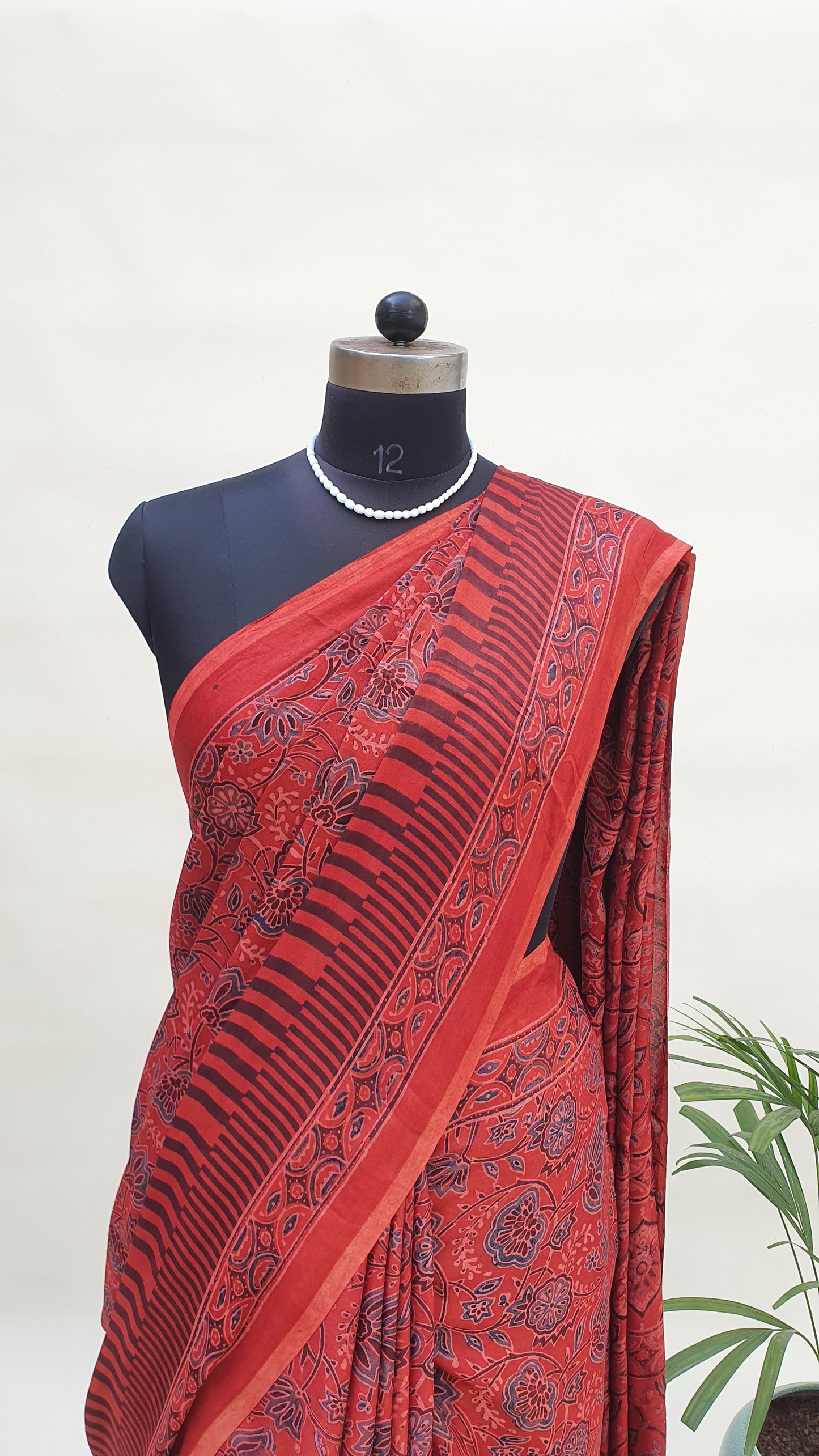 Dusty Red Ajrakh HBP Modal Silk Saree MSAJ-0001