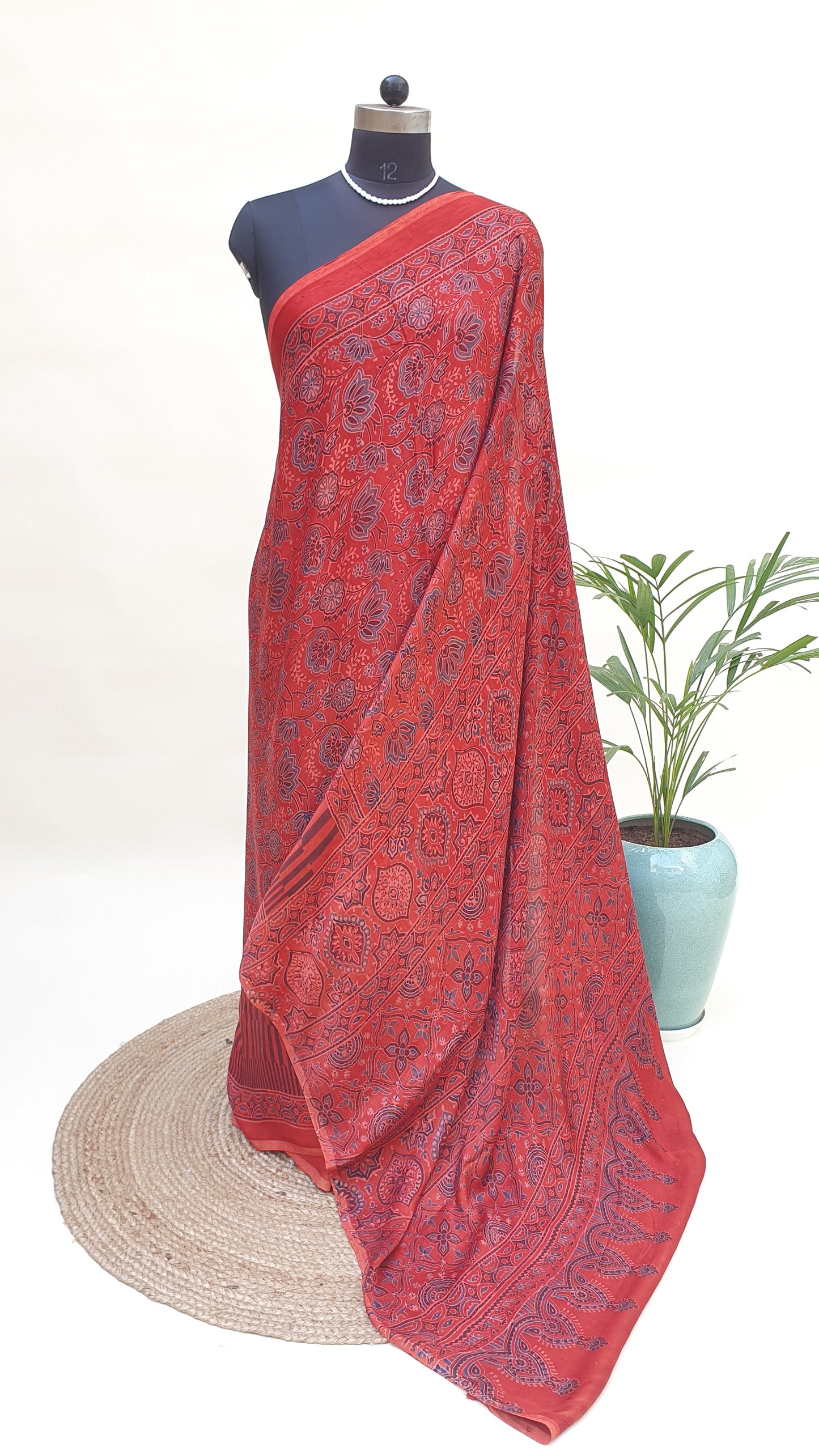Dusty Red Ajrakh HBP Modal Silk Saree MSAJ-0001