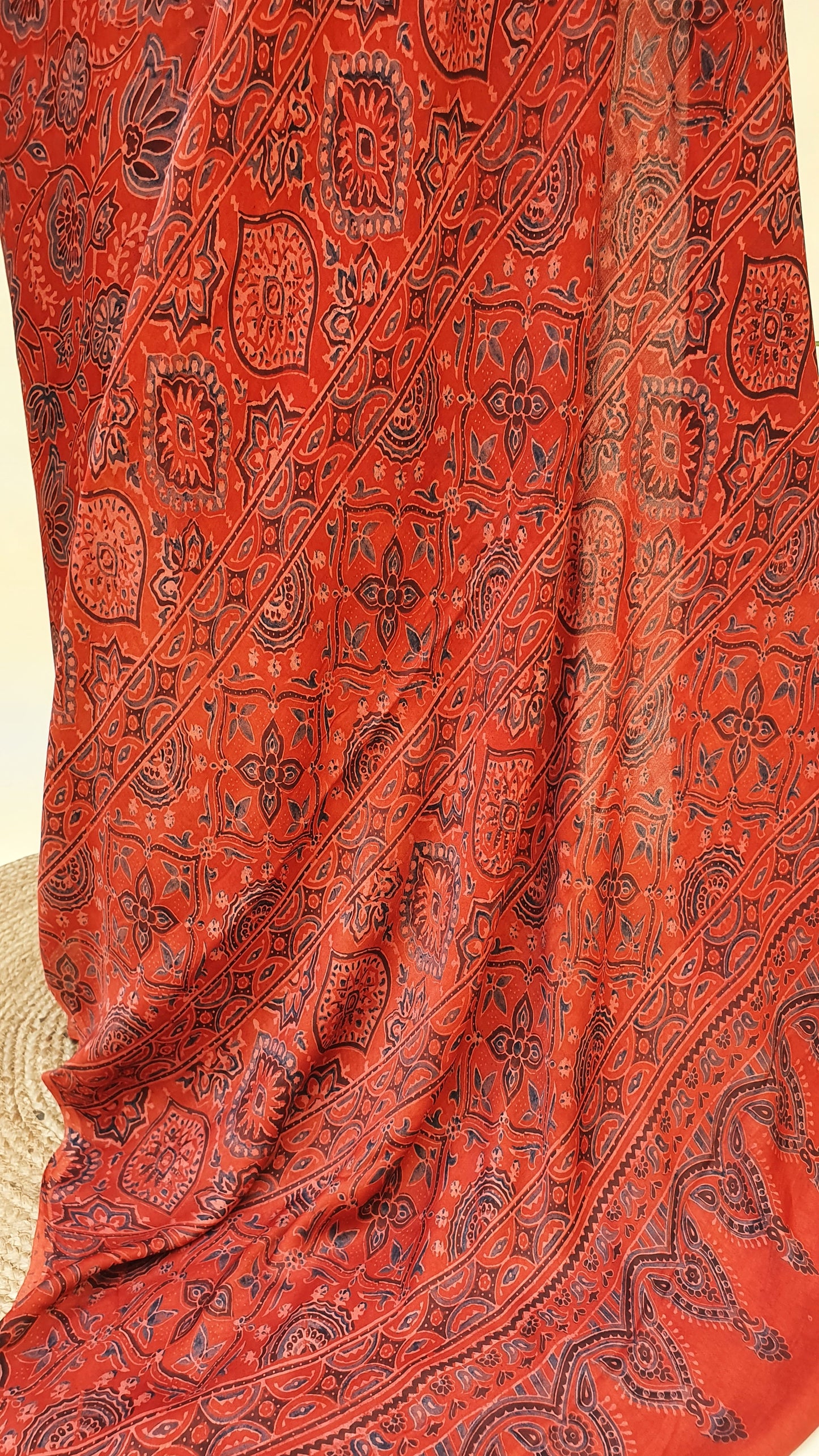Dusty Red Ajrakh HBP Modal Silk Saree MSAJ-0001