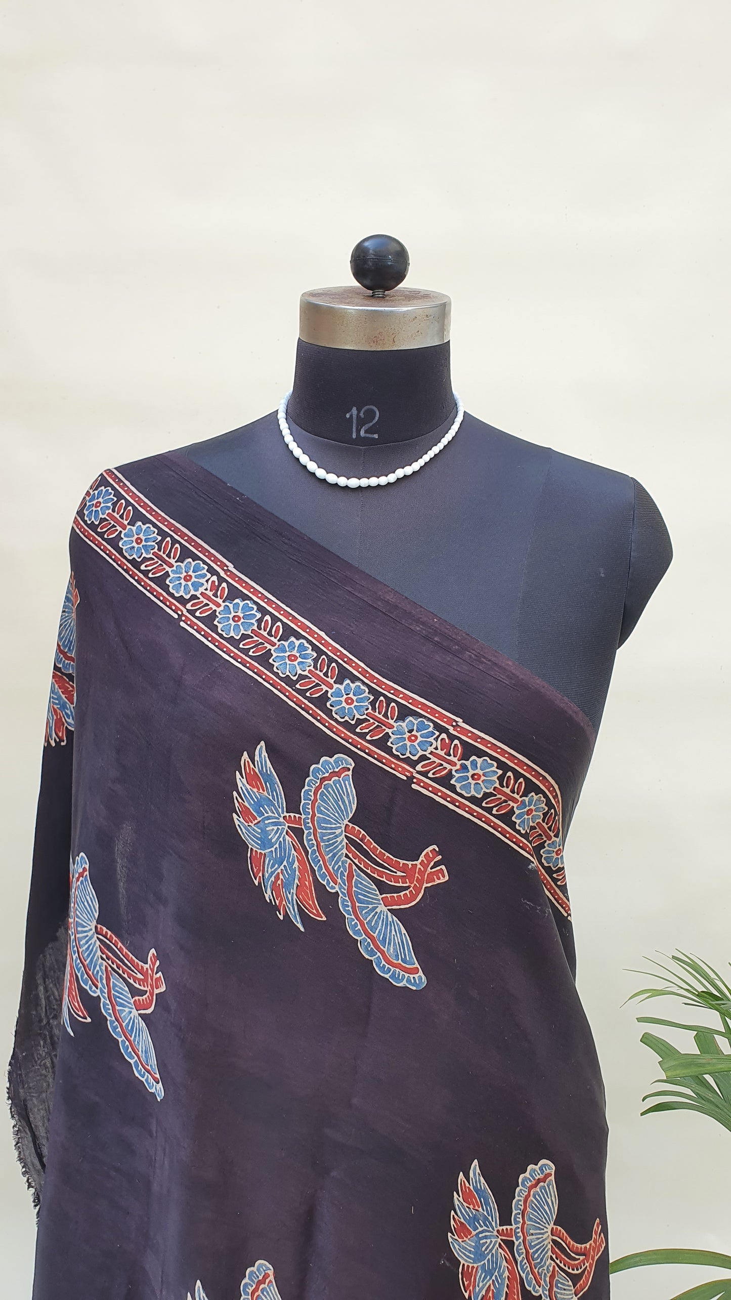 Blue Ajrakh Modal Silk Saree MSAJ-0007