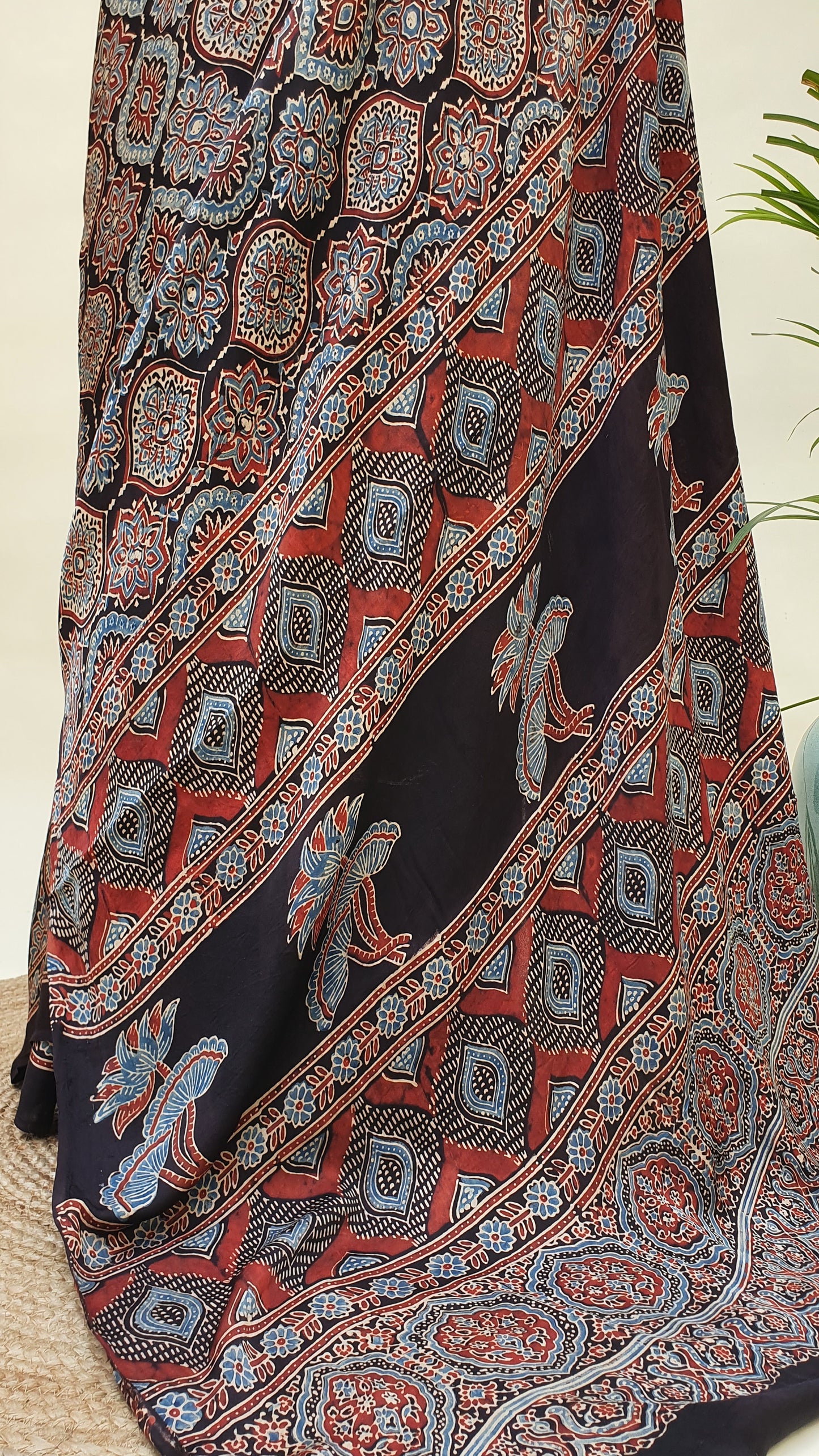 Blue Ajrakh Modal Silk Saree MSAJ-0007