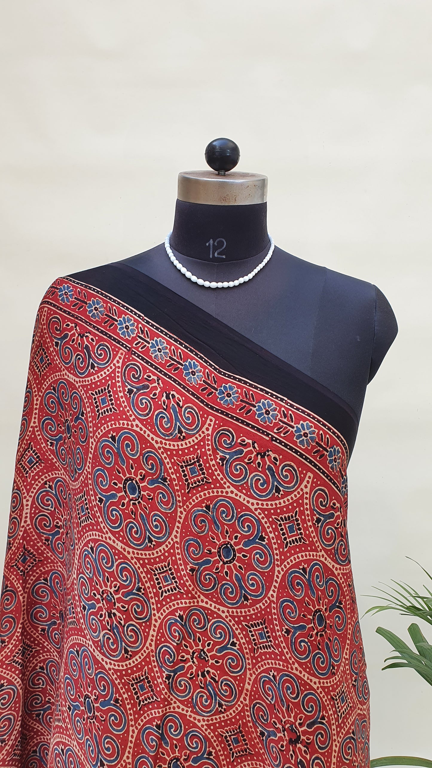Red Ajrakh Modal Silk Saree MSAJ-0006