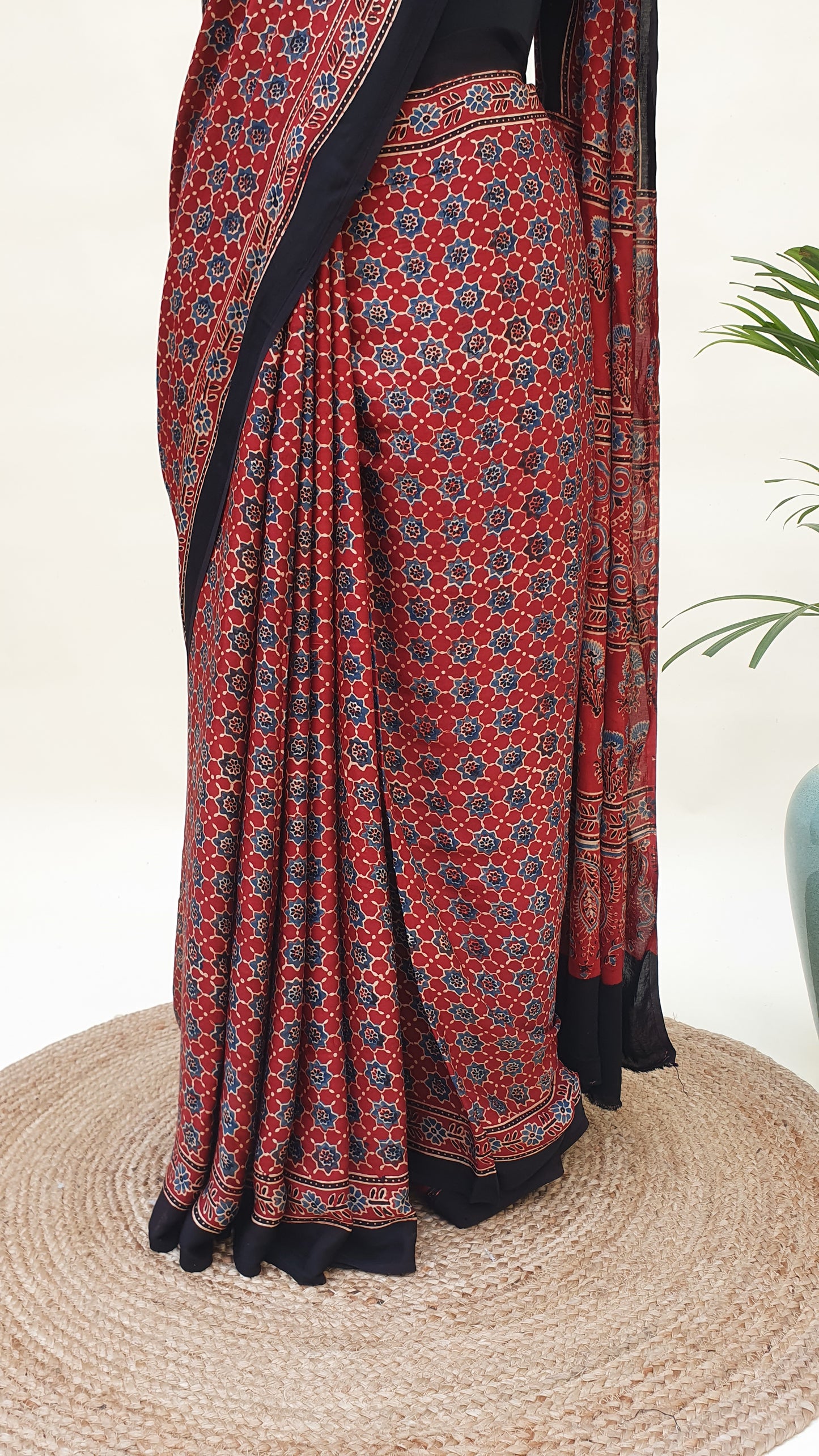 Red Ajrakh Modal Silk Saree MSAJ-0006
