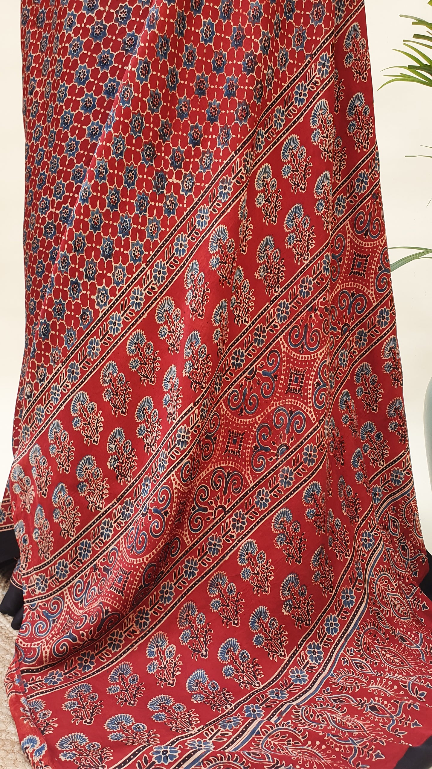 Red Ajrakh Modal Silk Saree MSAJ-0006