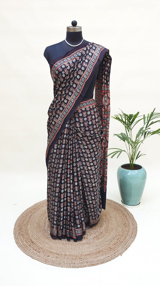 Black Ajrakh HBP Modal Silk Saree MSAJ-0002