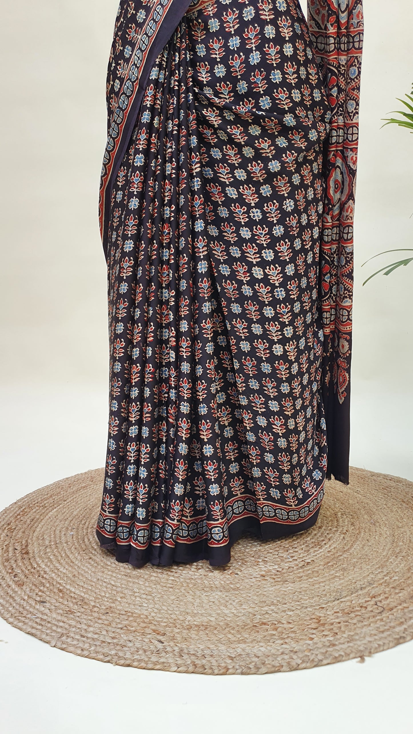 Black Ajrakh HBP Modal Silk Saree MSAJ-0002