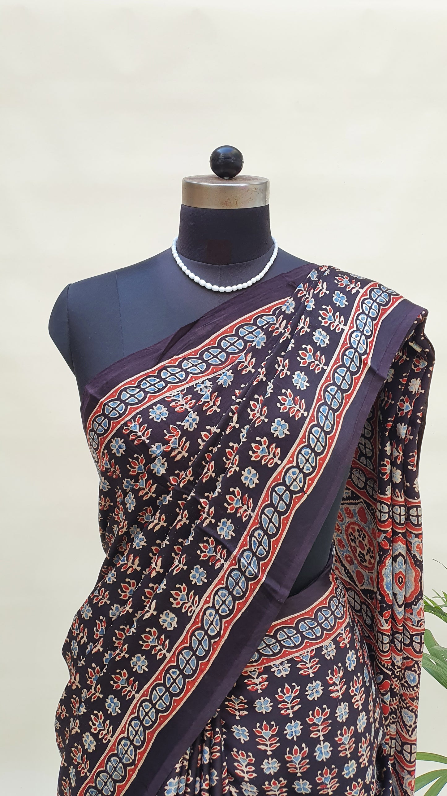 Black Ajrakh HBP Modal Silk Saree MSAJ-0002