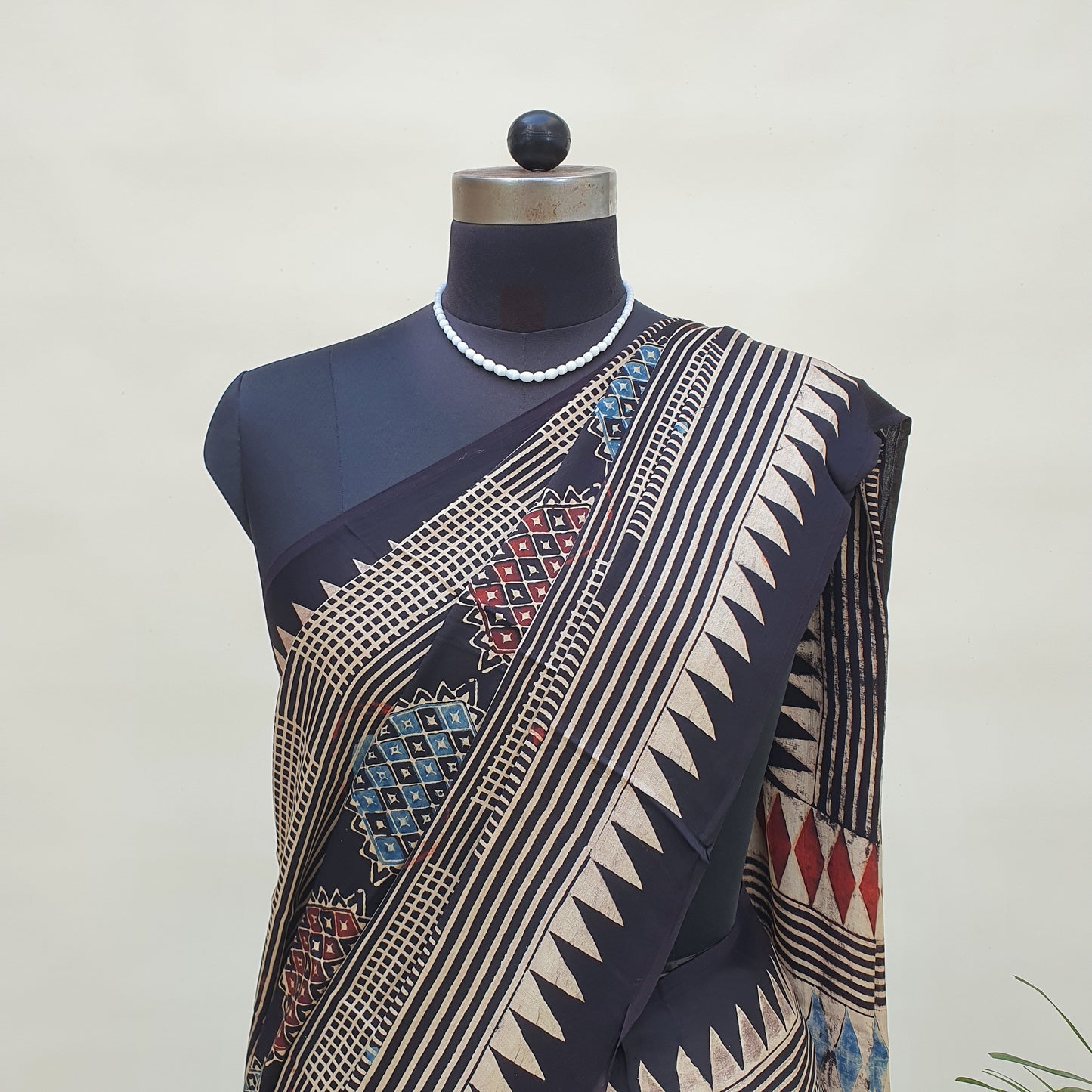 Black & Beige Ajrakh HBP Modal Silk Saree MSAJ-0003