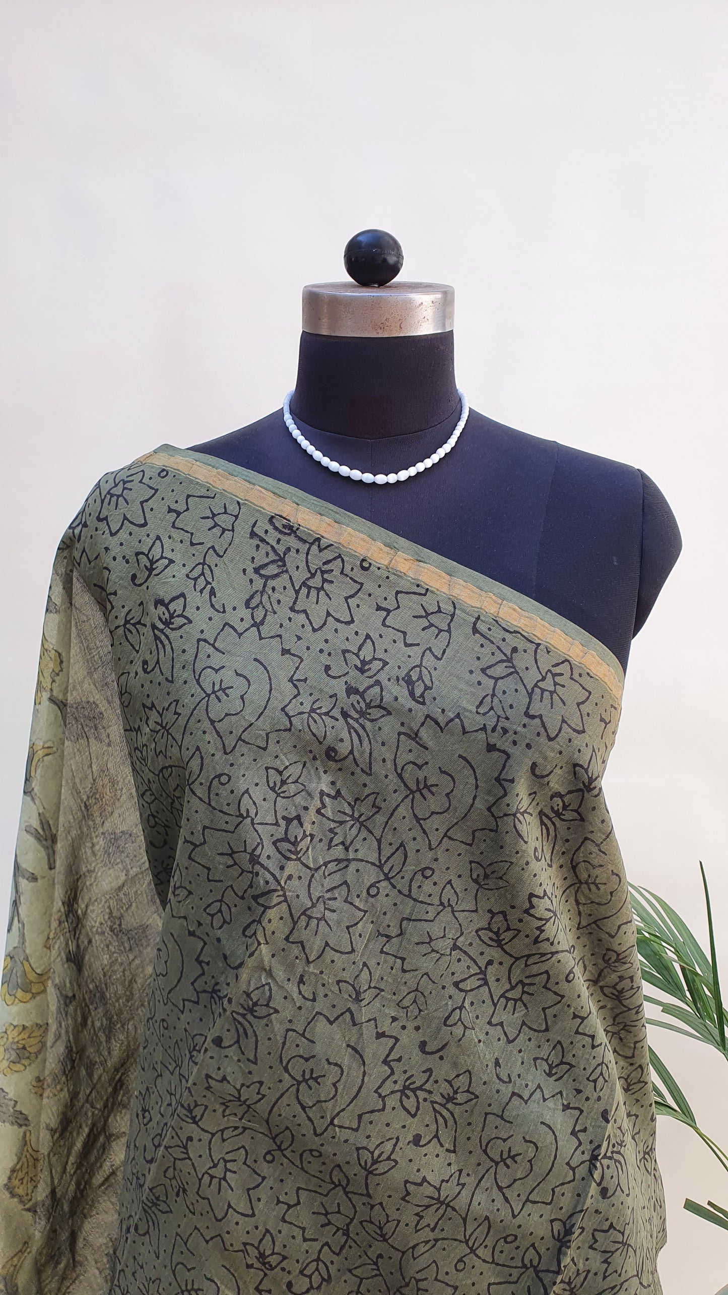 Olive Green Chanderi Saree SCCH-0016