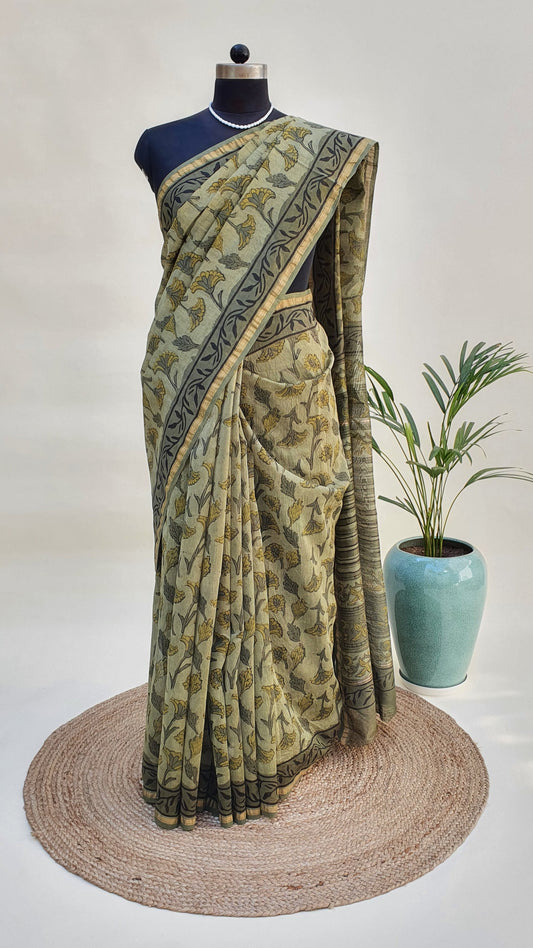 Olive Green Chanderi Saree SCCH-0016