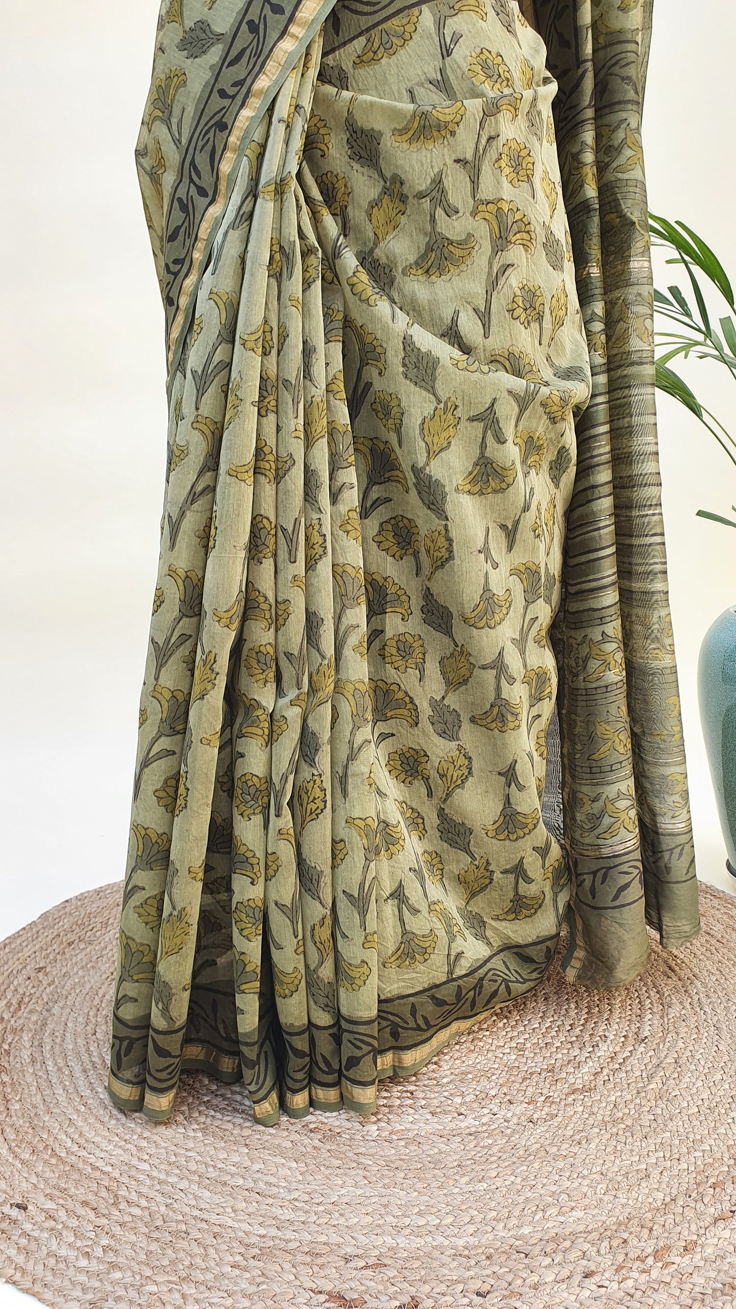 Olive Green Chanderi Saree SCCH-0016