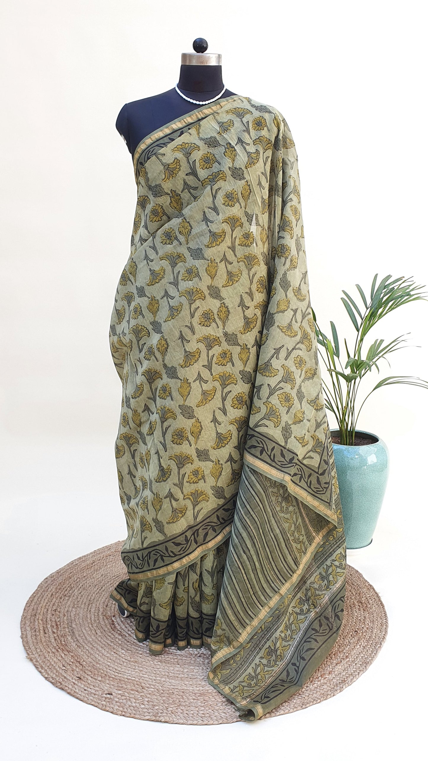 Olive Green Chanderi Saree SCCH-0016
