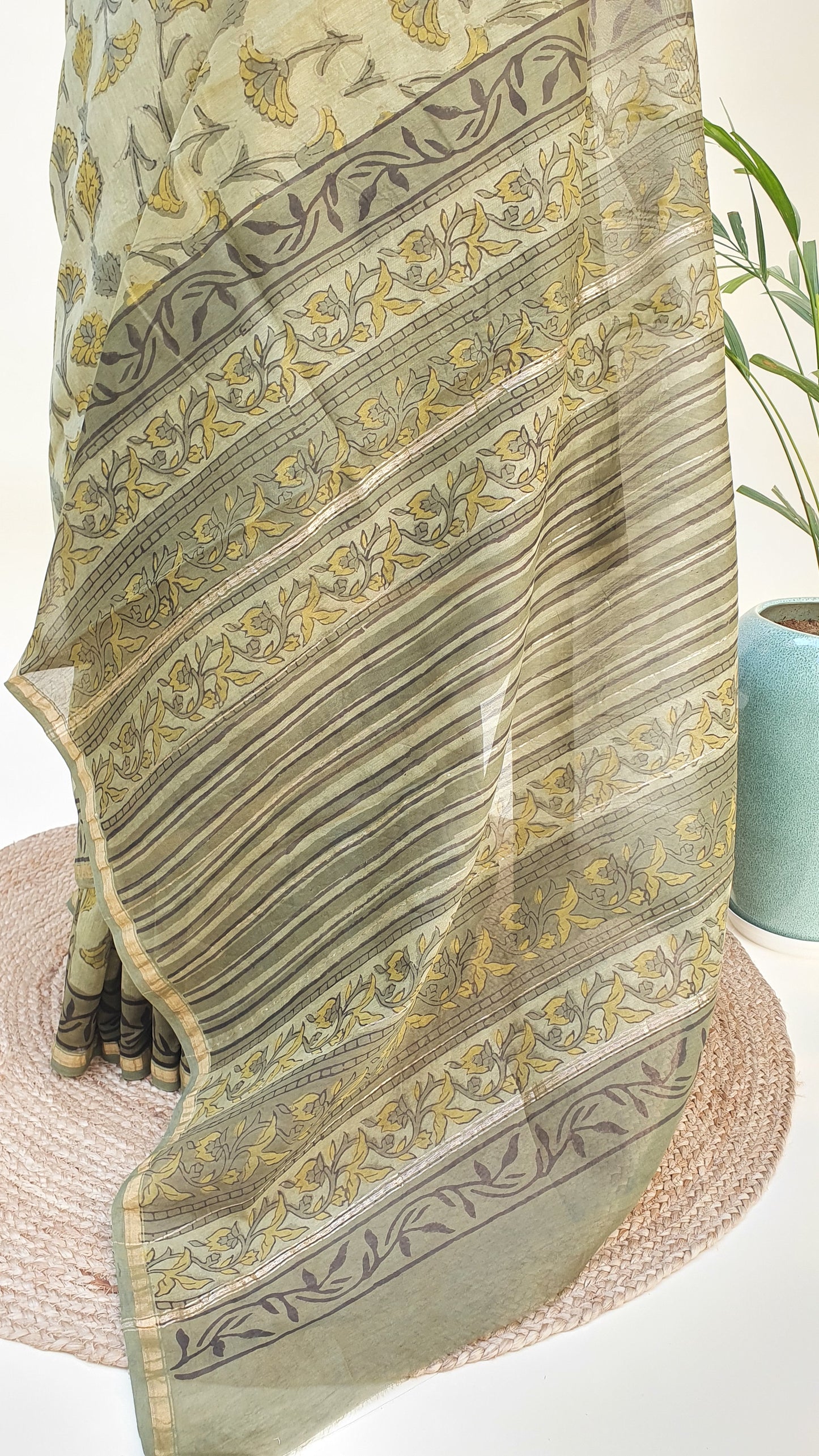 Olive Green Chanderi Saree SCCH-0016