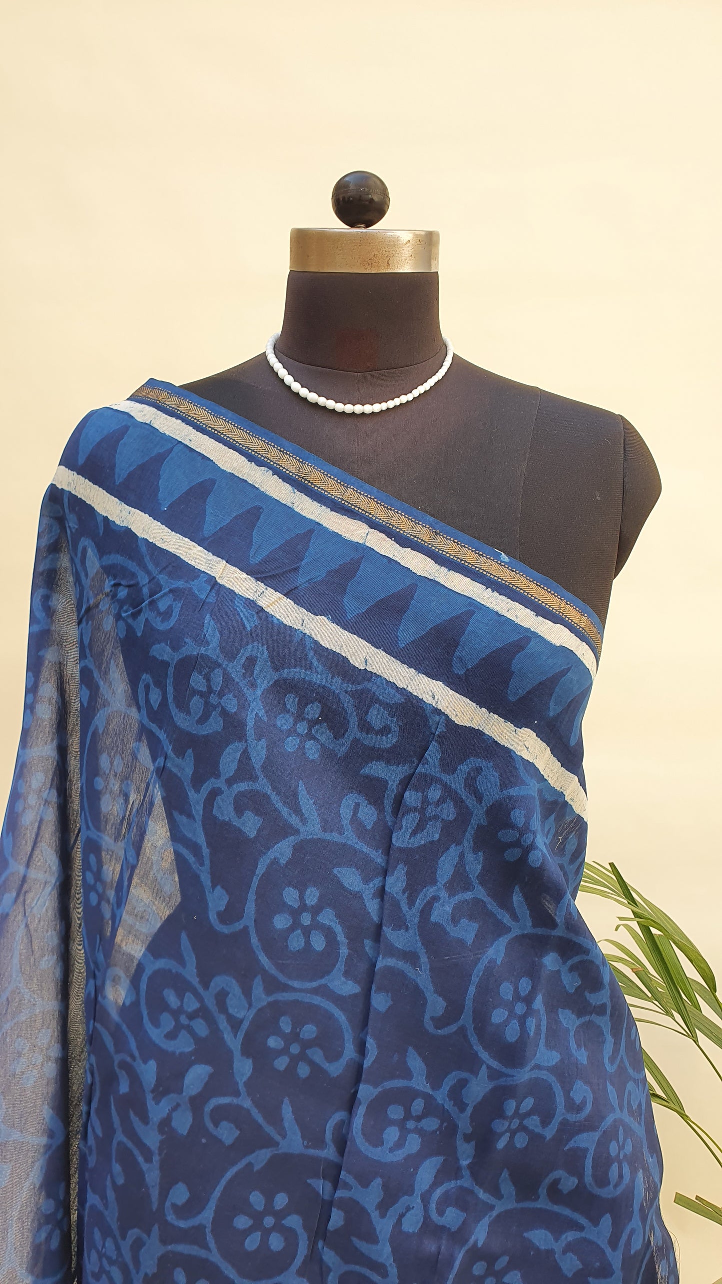 Indigo Cotton Silk Chanderi Saree SCCH-0008