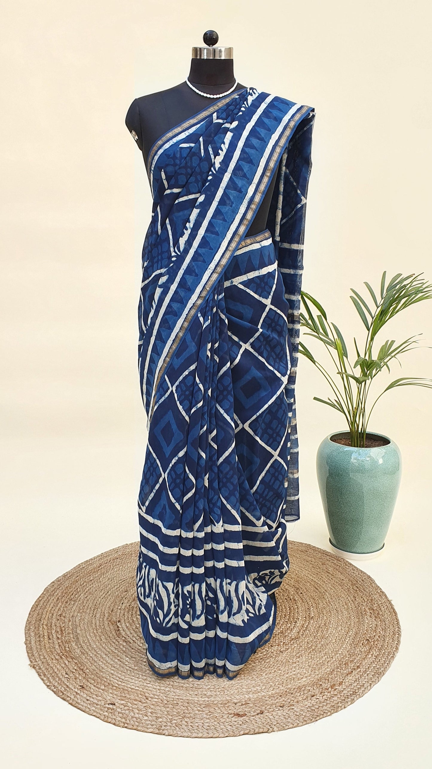 Indigo Cotton Silk Chanderi Saree SCCH-0008