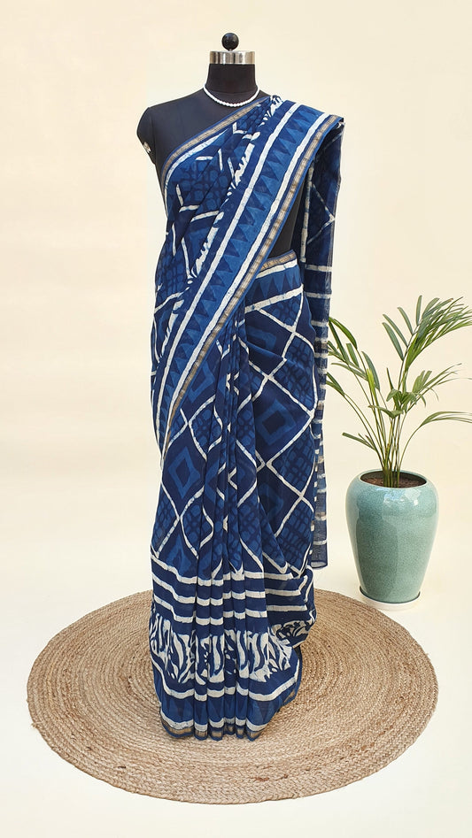 Indigo Cotton Silk Chanderi Saree SCCH-0008